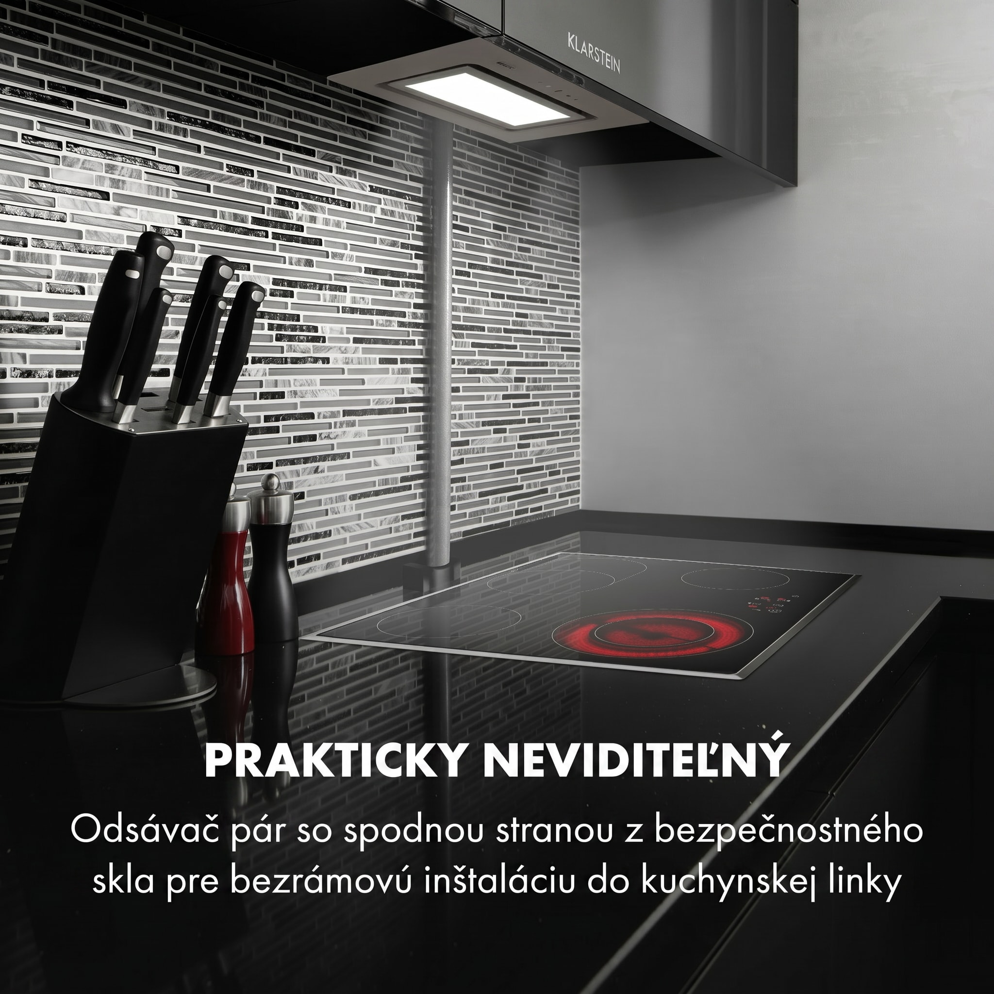 Klarstein Hektor Brilliant Edition, digestor, 52 cm, vstavaný, 506 m³/h, dotykové ovládanie, sklo, biely – Obrázok 2