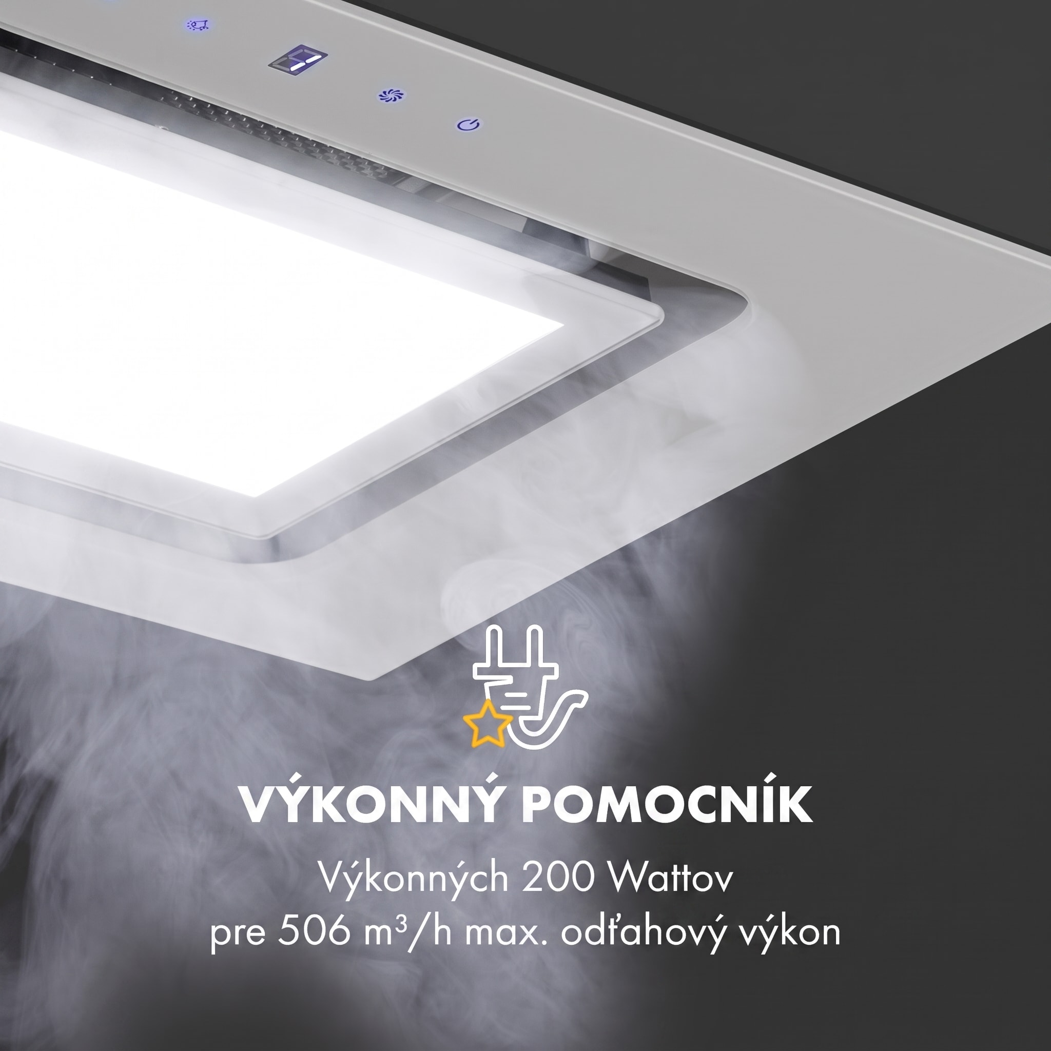 Klarstein Hektor Brilliant Edition, digestor, 52 cm, vstavaný, 506 m³/h, dotykové ovládanie, sklo, biely – Obrázok 3