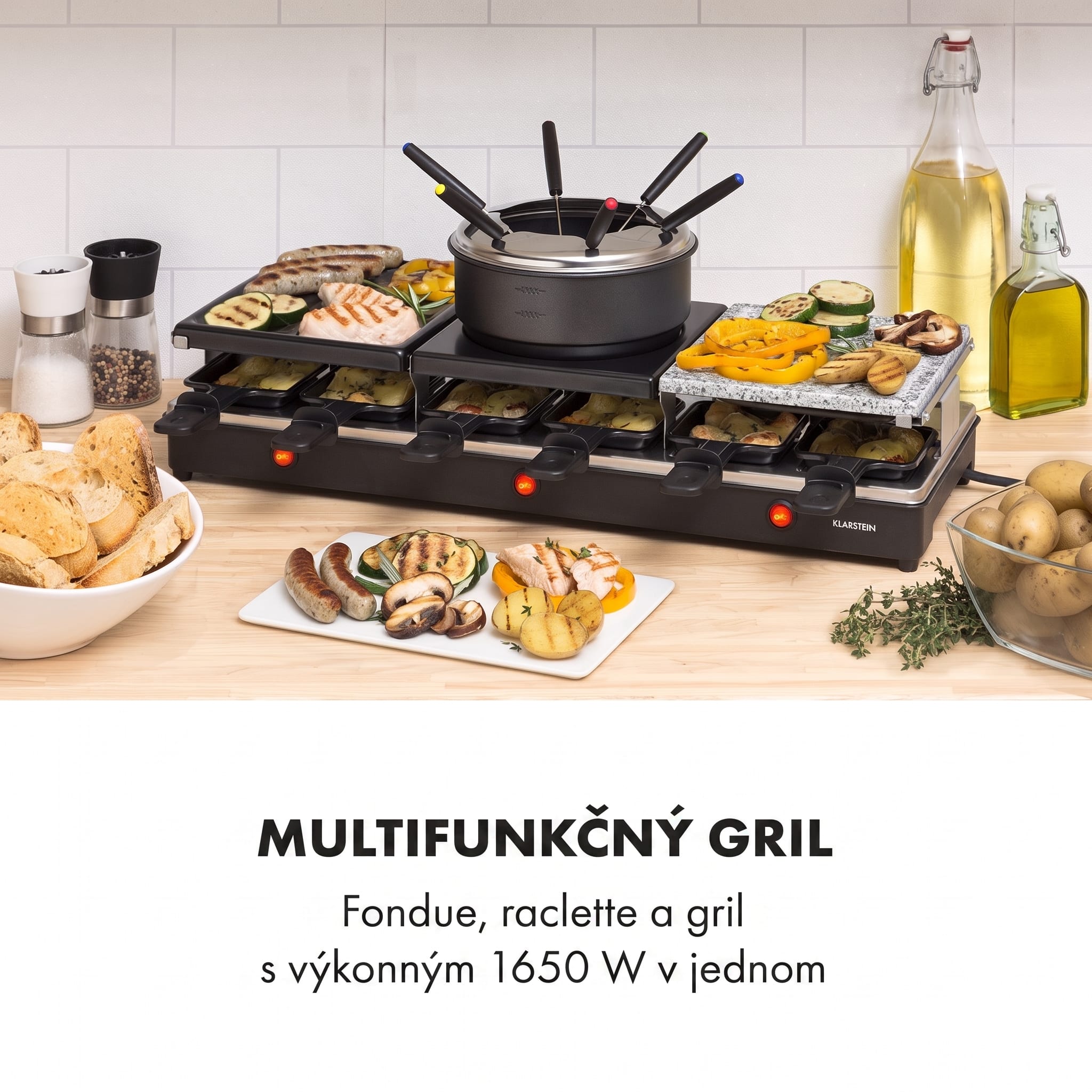 Klarstein Fonduelette XL, raclette gril s fondue 3 v 1, 1650 W, prírodný kameň, pre 12 osôb – Obrázok 2
