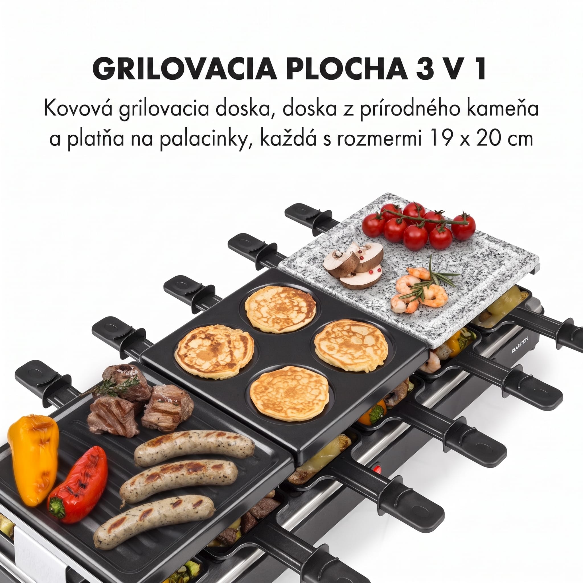 Klarstein Fonduelette XL, raclette gril s fondue 3 v 1, 1650 W, prírodný kameň, pre 12 osôb – Obrázok 3