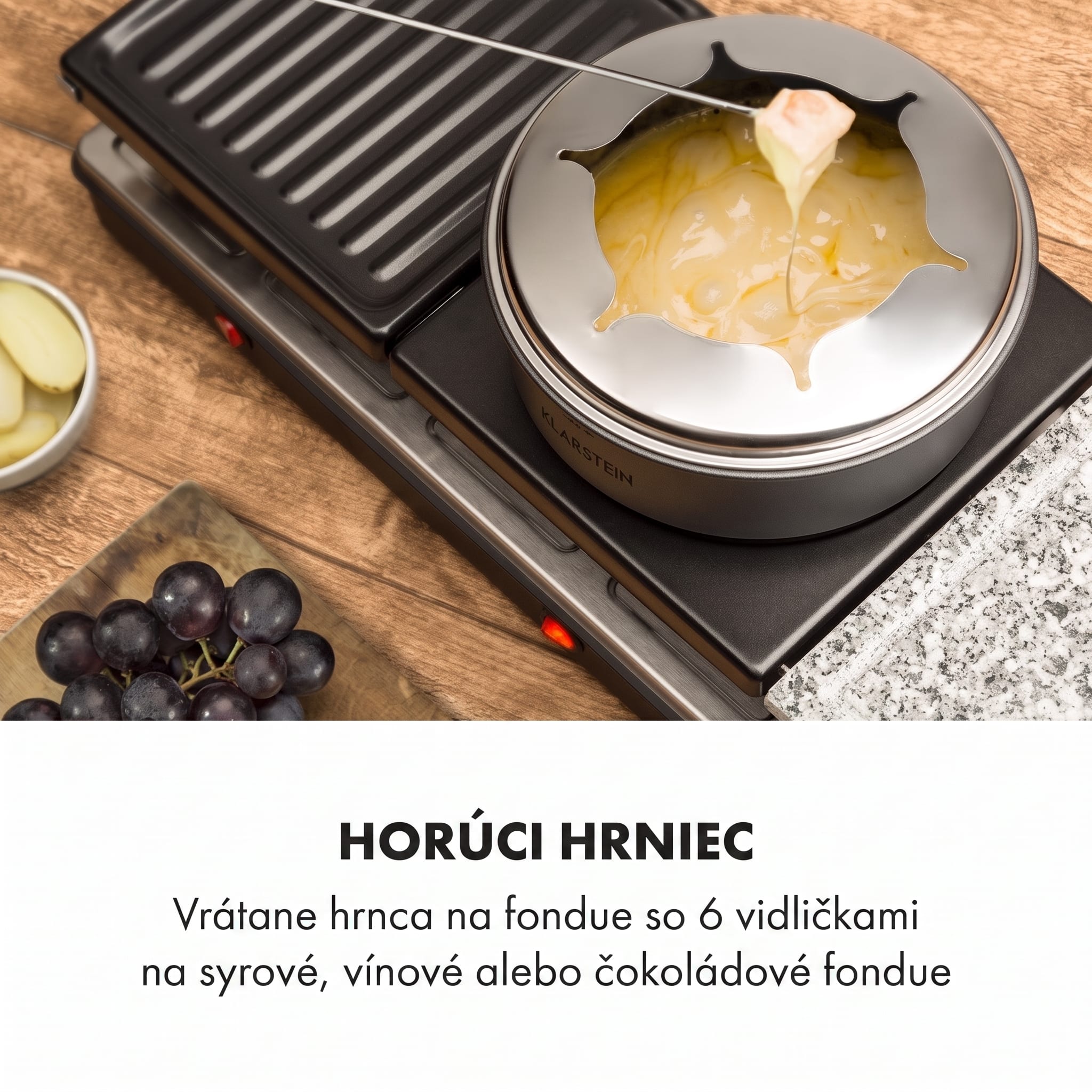 Klarstein Fonduelette XL, raclette gril s fondue 3 v 1, 1650 W, prírodný kameň, pre 12 osôb – Obrázok 4