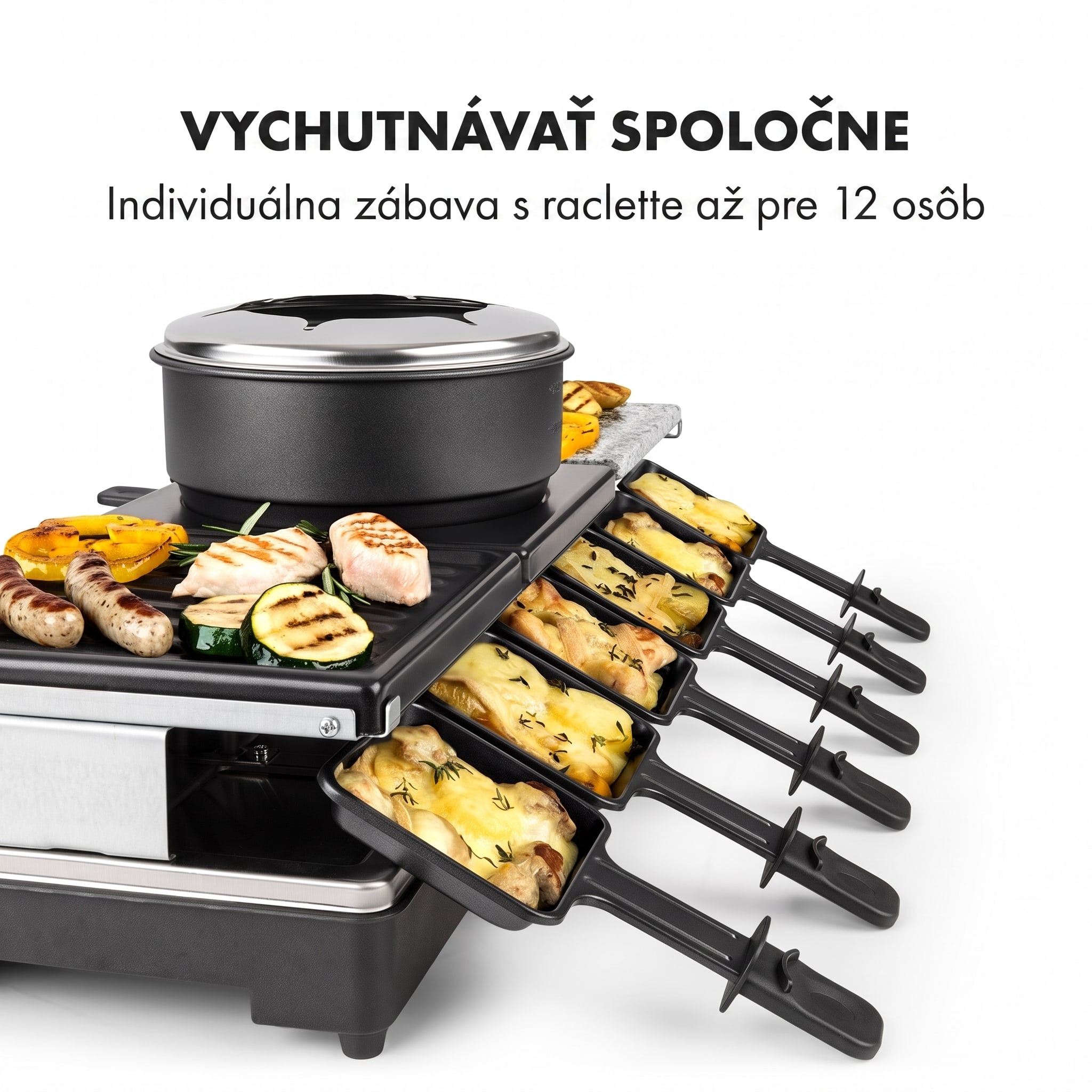 Klarstein Fonduelette XL, raclette gril s fondue 3 v 1, 1650 W, prírodný kameň, pre 12 osôb – Obrázok 5