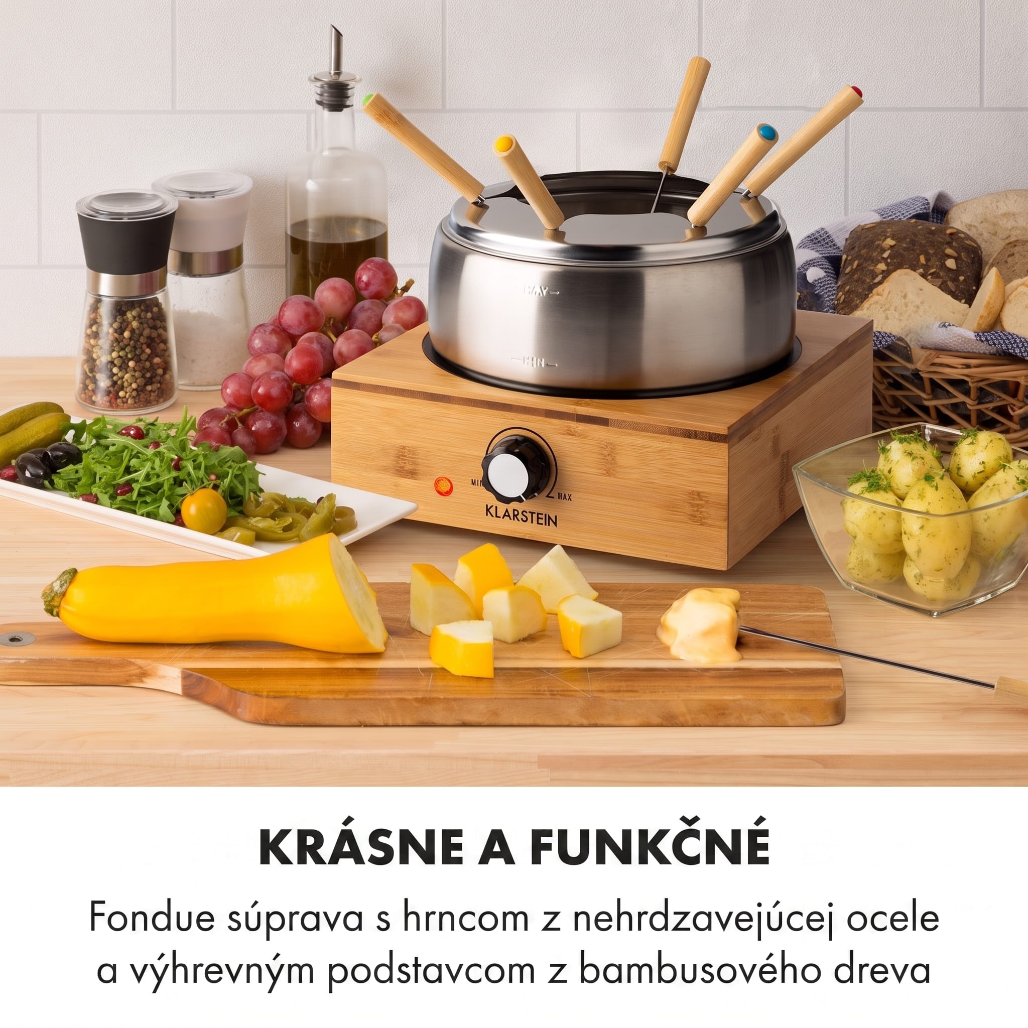 Klarstein Bambus, fondue, 800 W, hrniec z ušľachtilej ocele – Obrázok 2