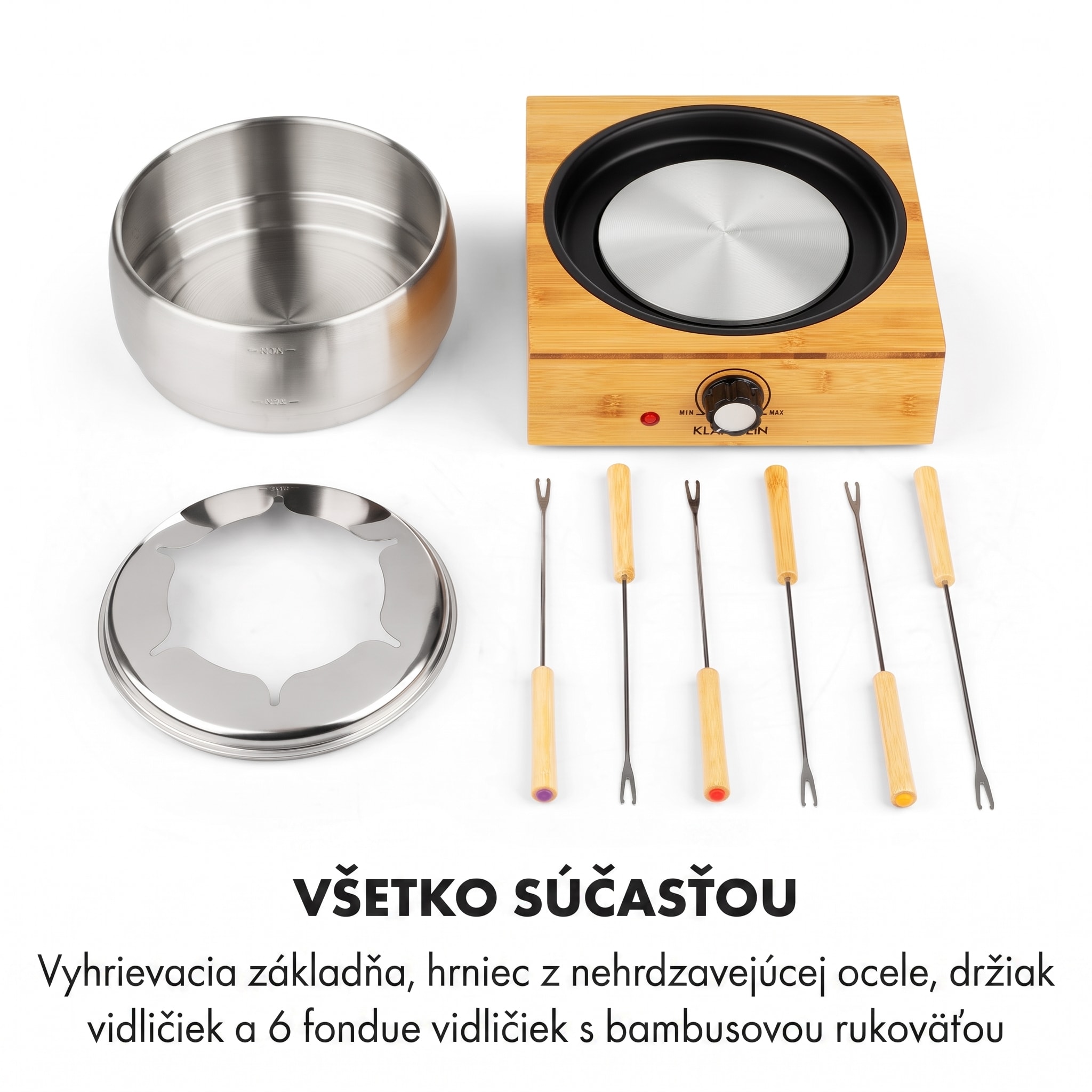 Klarstein Bambus, fondue, 800 W, hrniec z ušľachtilej ocele – Obrázok 4