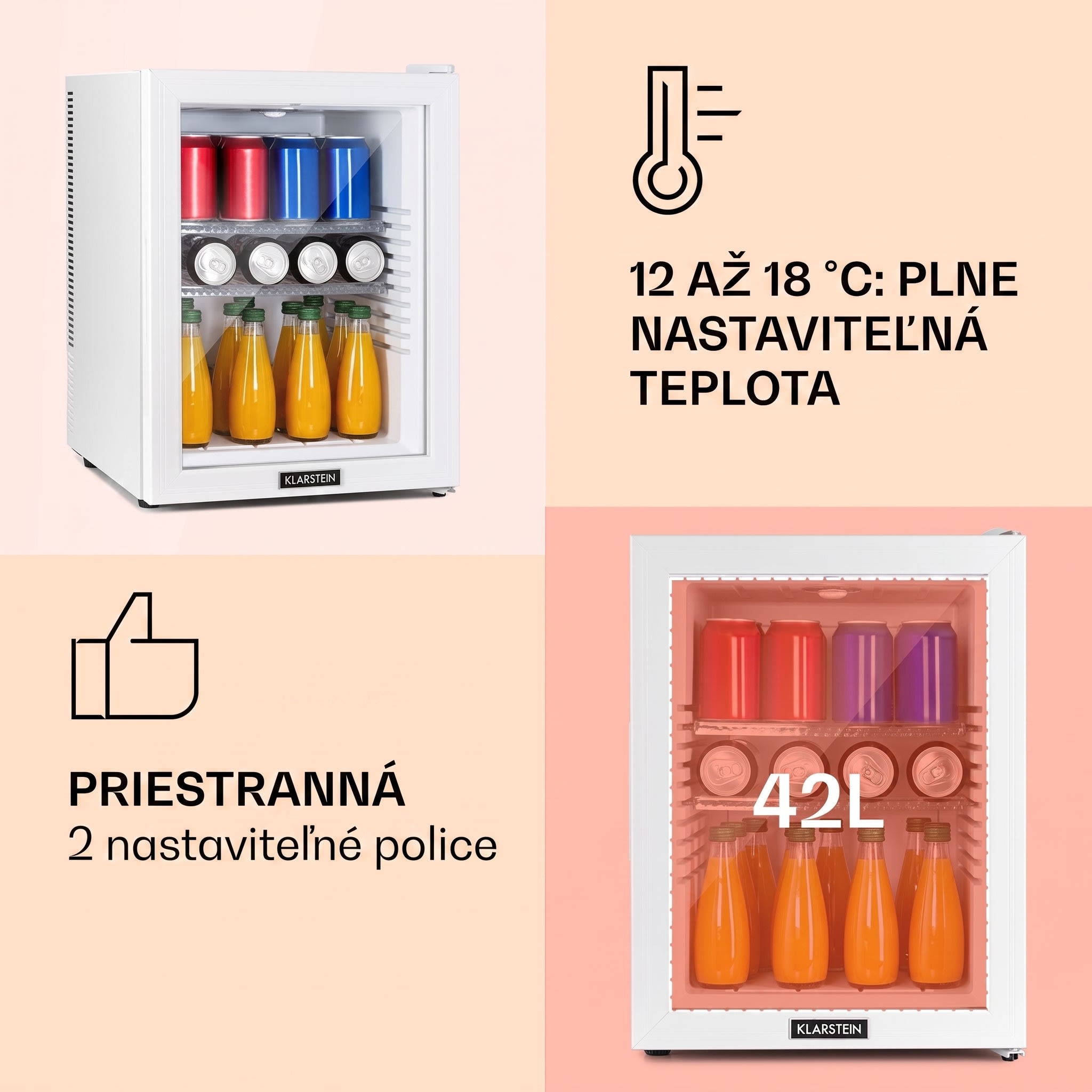 Klarstein Brooklyn 42, mini chladnička, sklenené dvere, LED osvetlenie, police – Obrázok 4