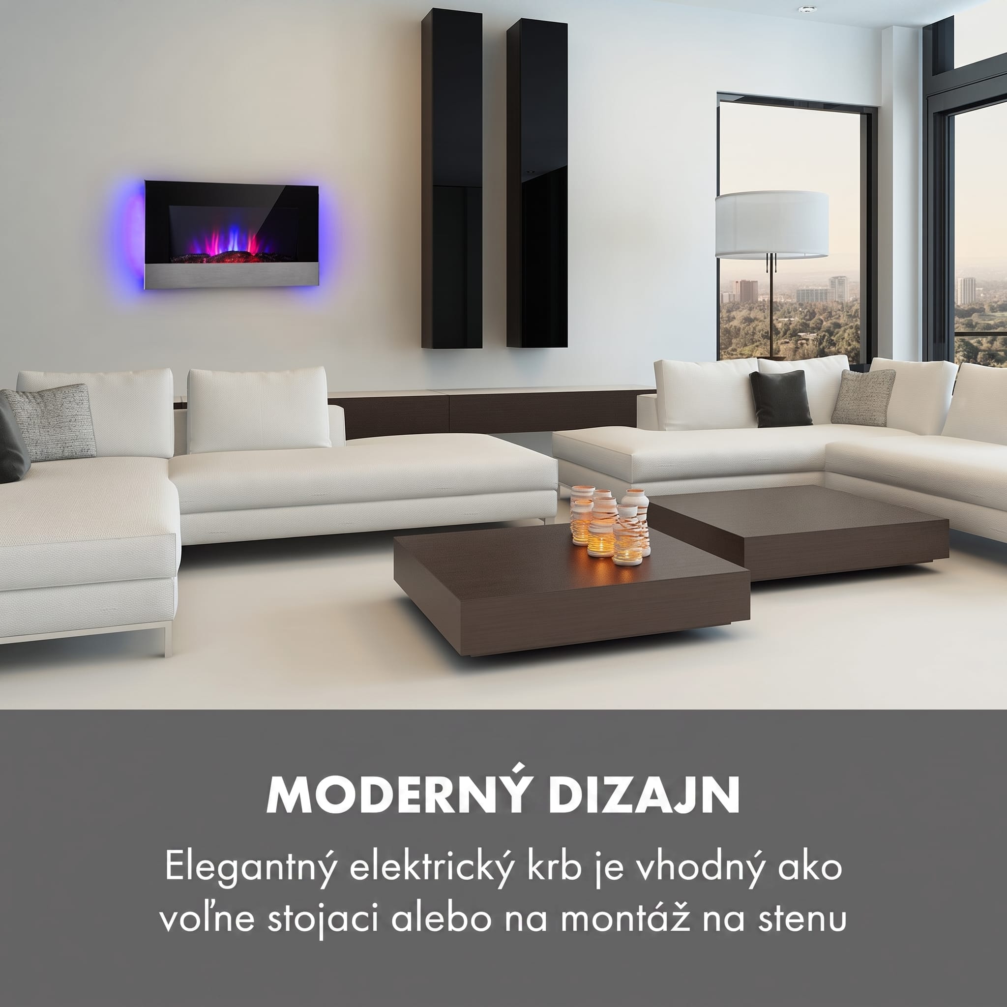 Klarstein Basel Baseline elektrický krb 2000 W, 2 stupne vykurovania, 7 farieb, sklo – Obrázok 2