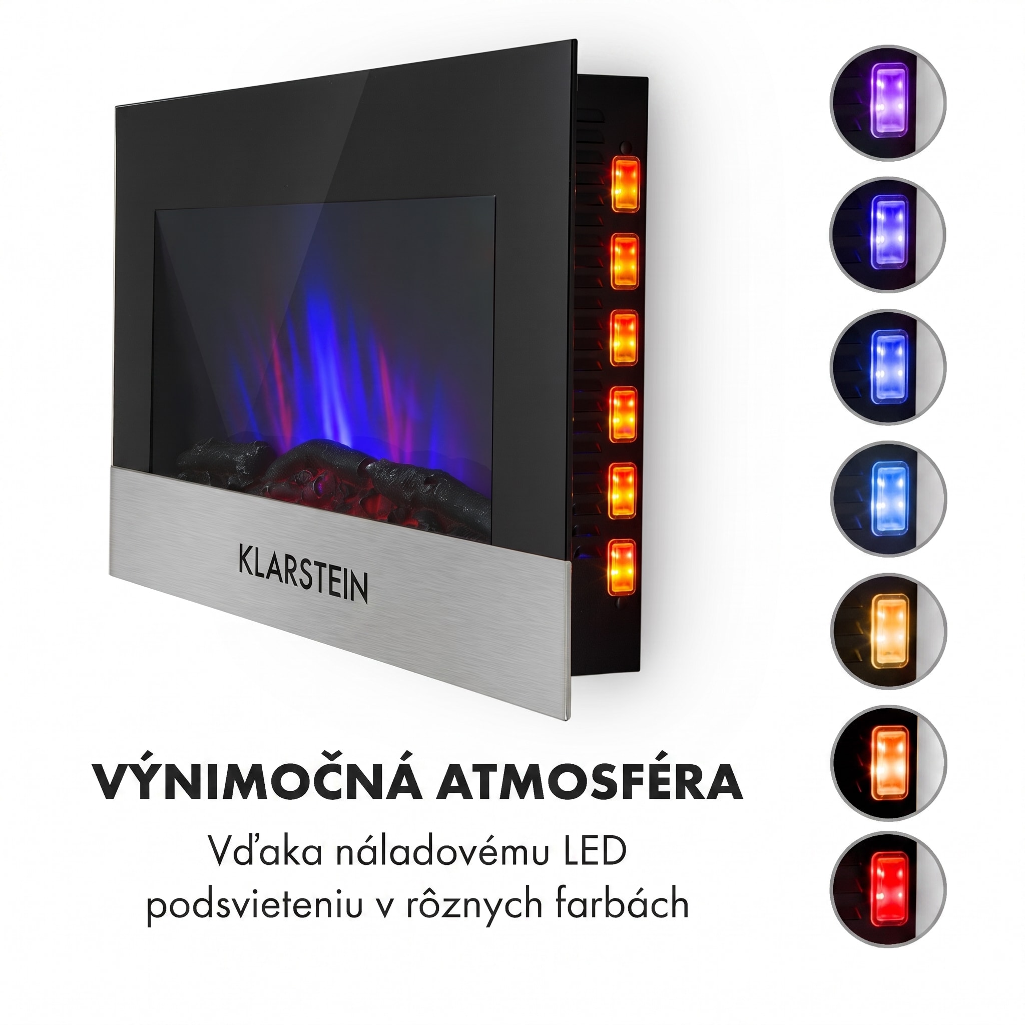 Klarstein Basel Baseline elektrický krb 2000 W, 2 stupne vykurovania, 7 farieb, sklo – Obrázok 3
