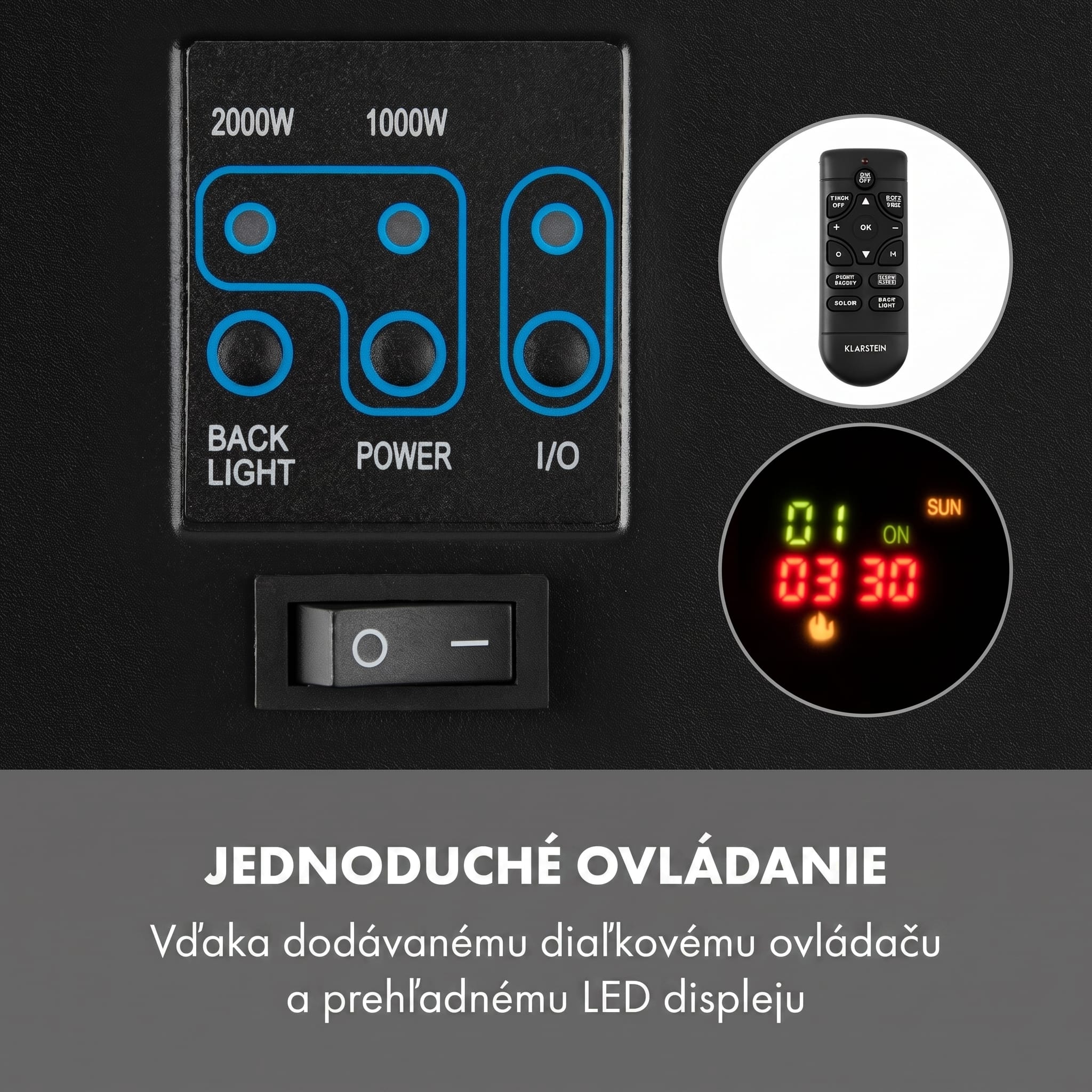 Klarstein Basel Baseline elektrický krb 2000 W, 2 stupne vykurovania, 7 farieb, sklo – Obrázok 4