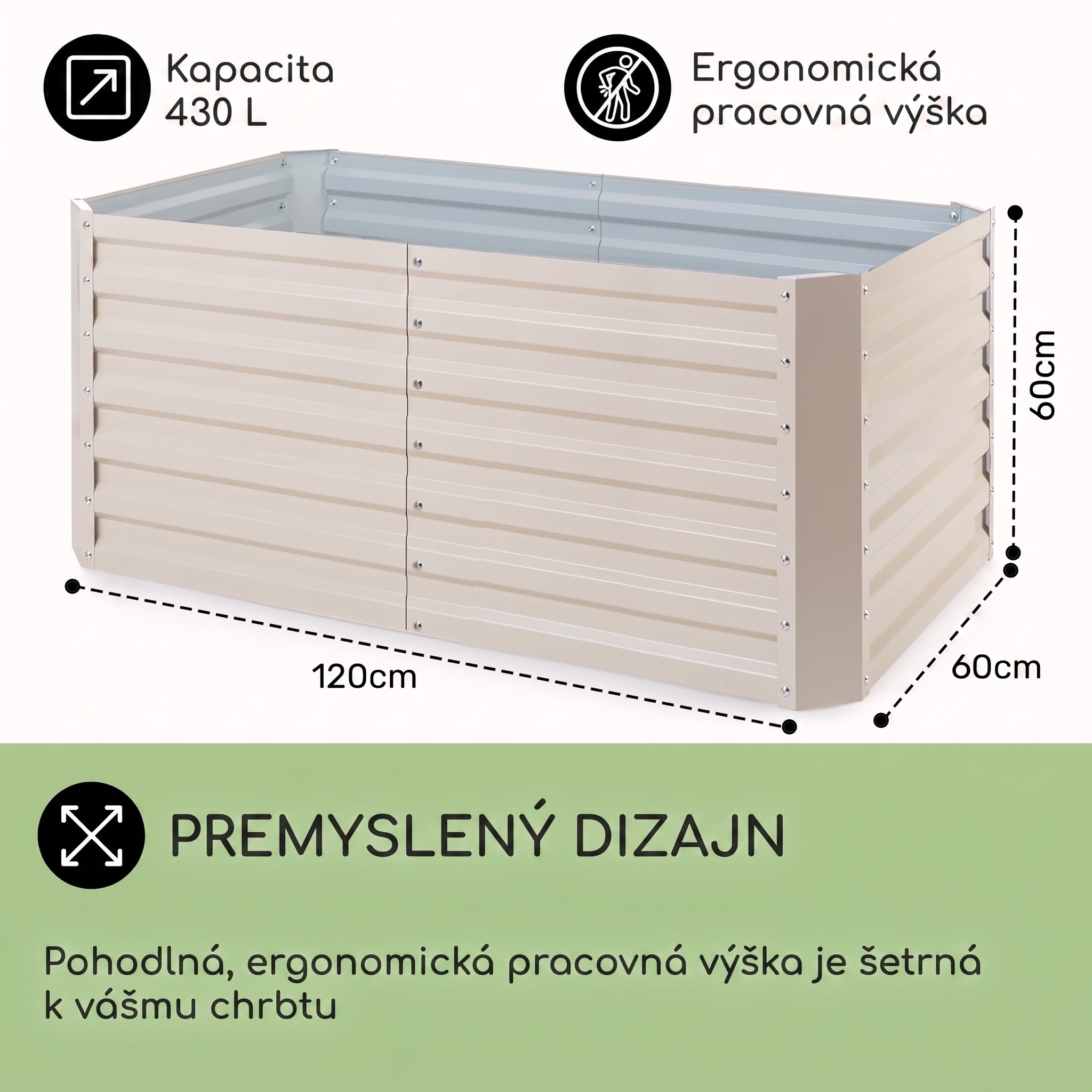 Blumfeldt Blum High Grow Straight, vyvýšený záhon, 120x60x60cm, 432l, oceľ – Obrázok 5