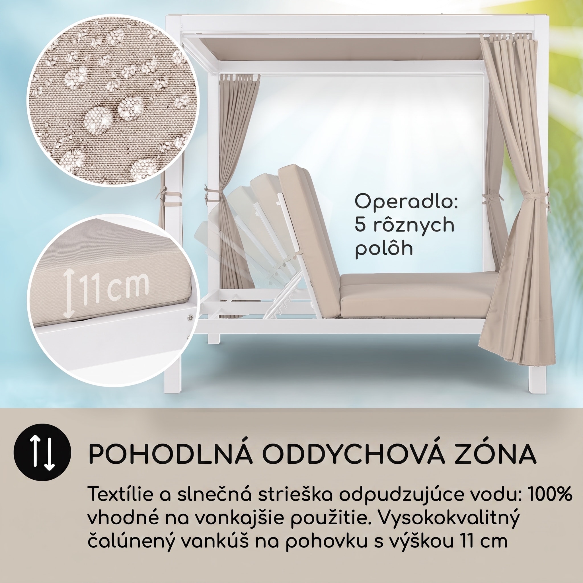 Blumfeldt Eremitage Double XL, ležadlo, pre 2 osoby, oceľový rám, slnečná strecha, závesy – Obrázok 2