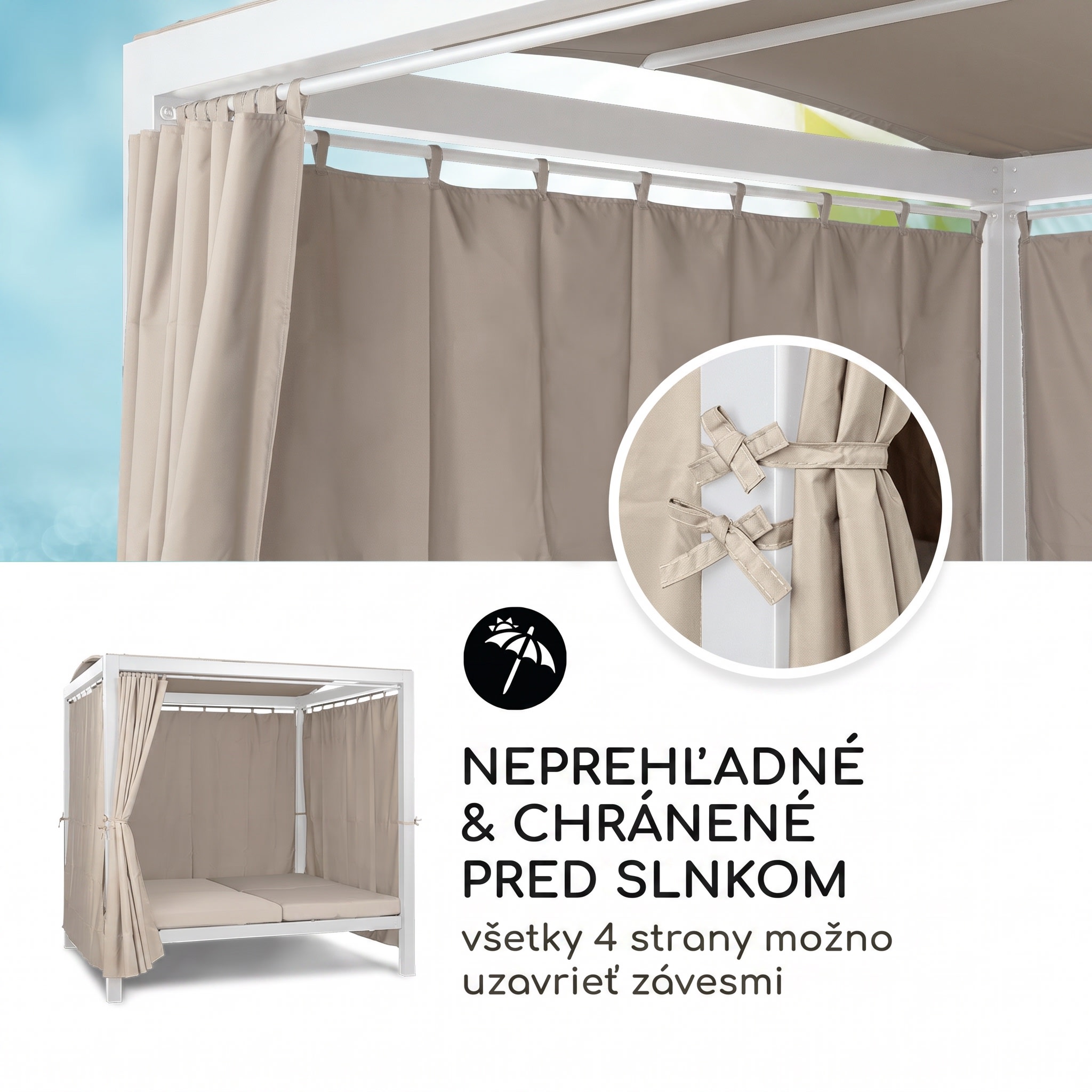 Blumfeldt Eremitage Double XL, ležadlo, pre 2 osoby, oceľový rám, slnečná strecha, závesy – Obrázok 4