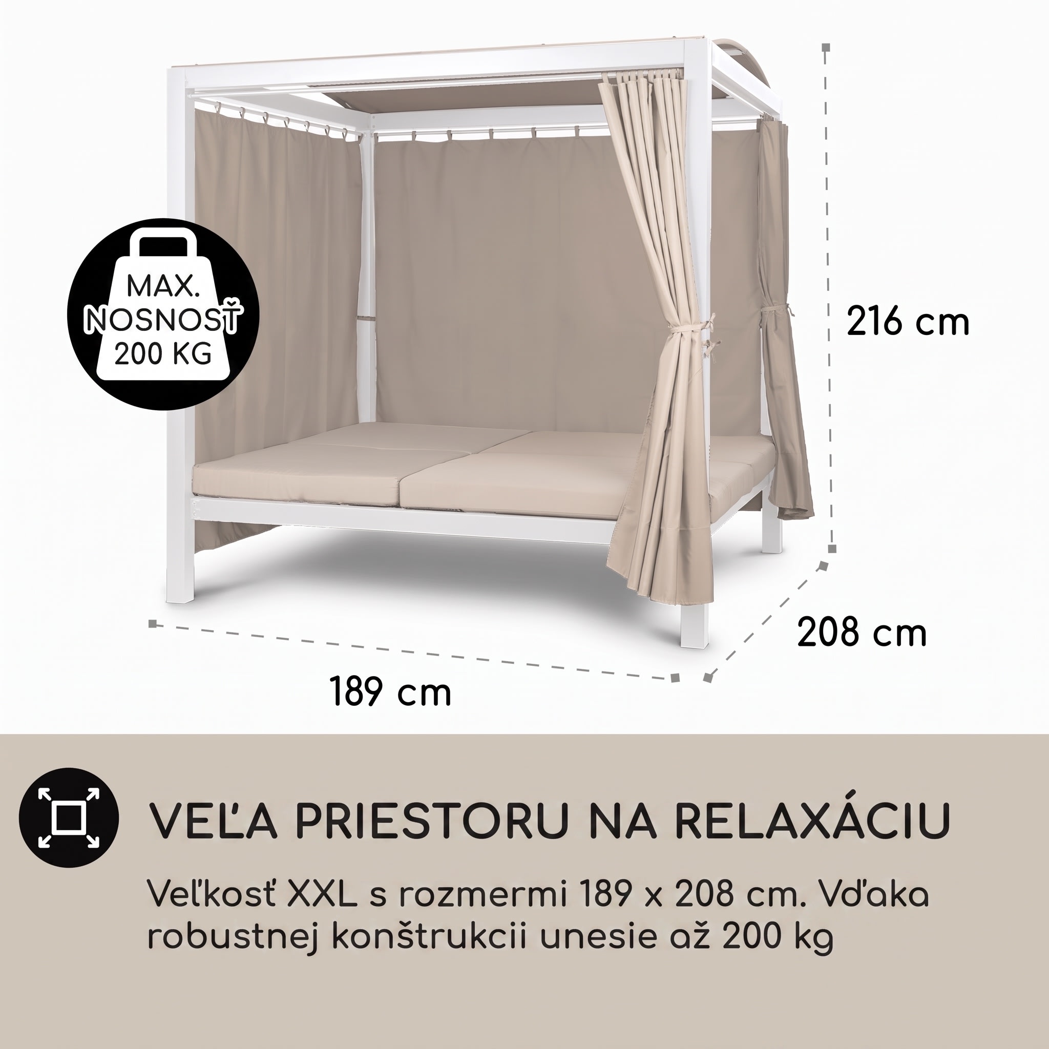 Blumfeldt Eremitage Double XL, ležadlo, pre 2 osoby, oceľový rám, slnečná strecha, závesy – Obrázok 5