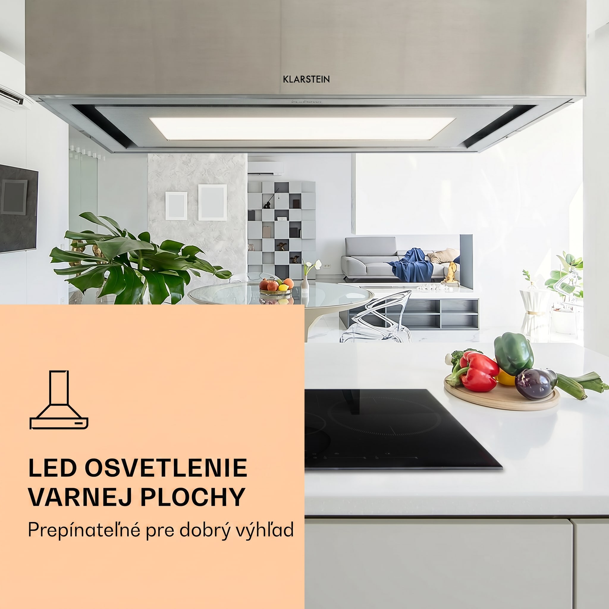 Klarstein Remy Brilliant Edition ostrovná digestor 90 cm 586 m³/h EEK A LED sklo – Obrázok 2