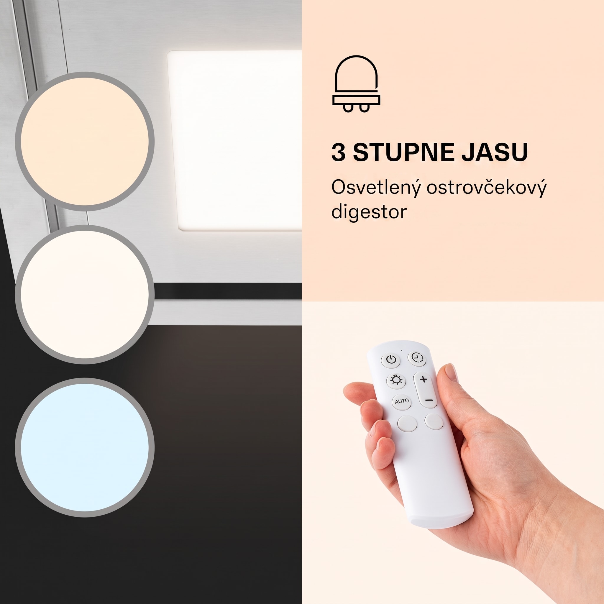 Klarstein Remy Brilliant Edition ostrovná digestor 90 cm 586 m³/h EEK A LED sklo – Obrázok 3