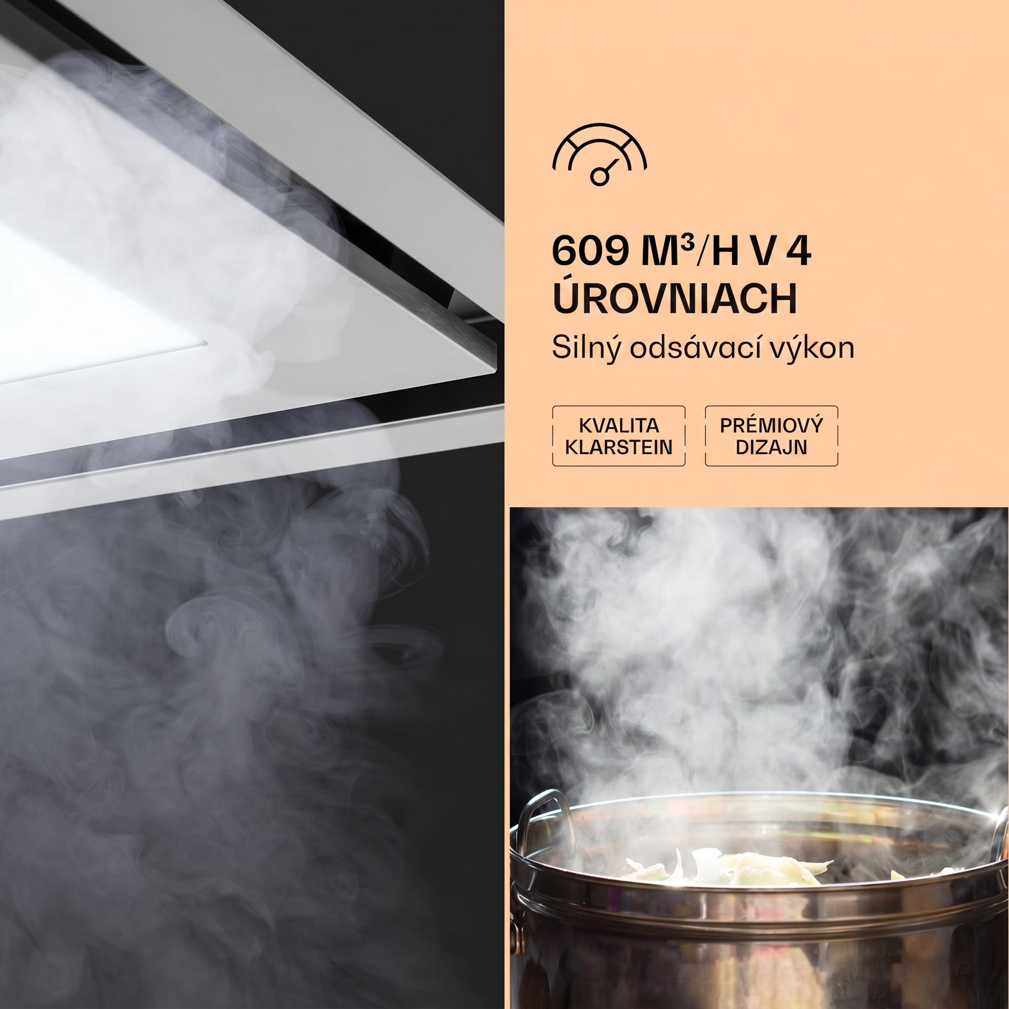 Klarstein Remy Brilliant Edition ostrovná digestor 90 cm 586 m³/h EEK A LED sklo – Obrázok 4