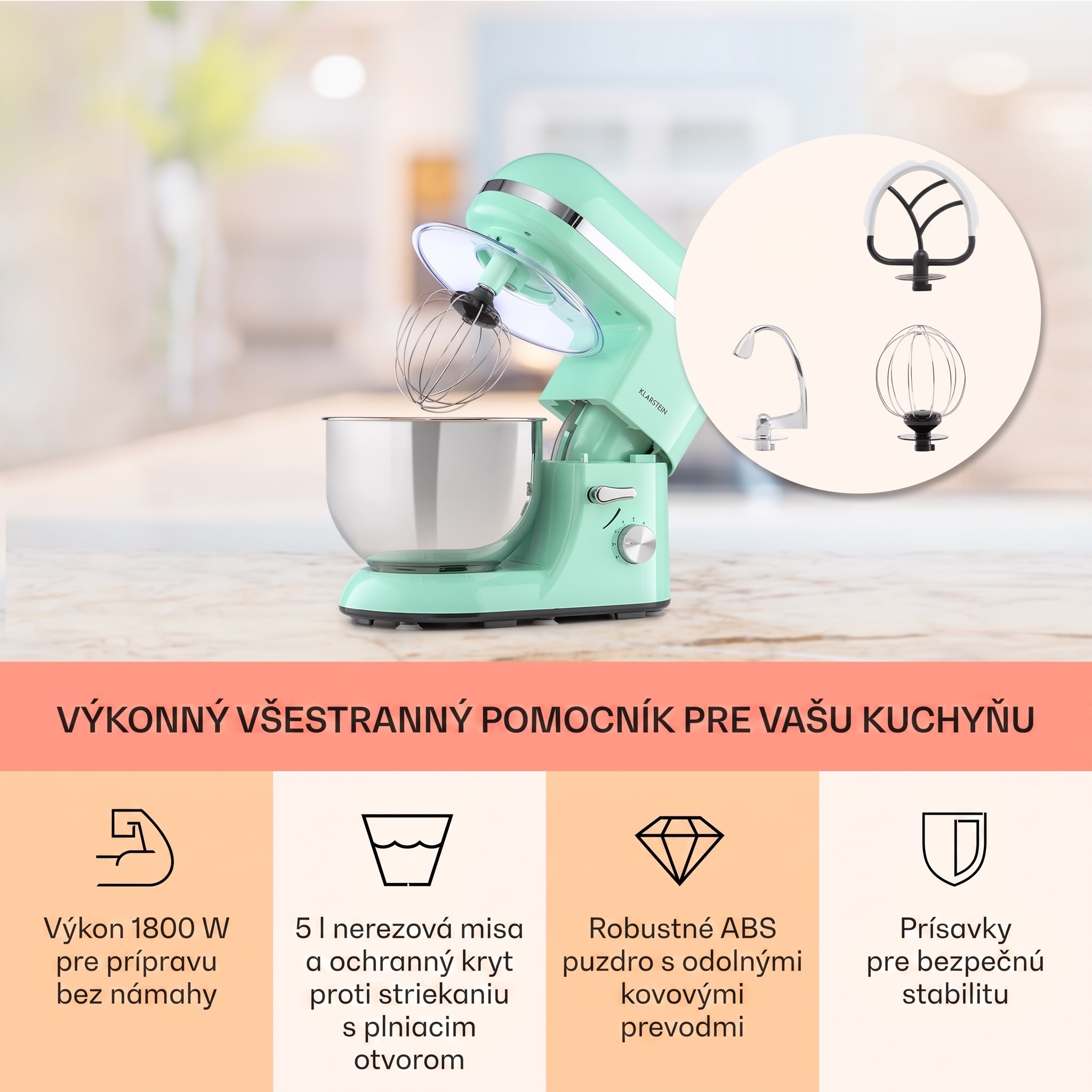 Klarstein Bella Elegance, kuchynský robot, 1800 W, 1,7 PS, 6 stupňov, 5 l – Obrázok 3