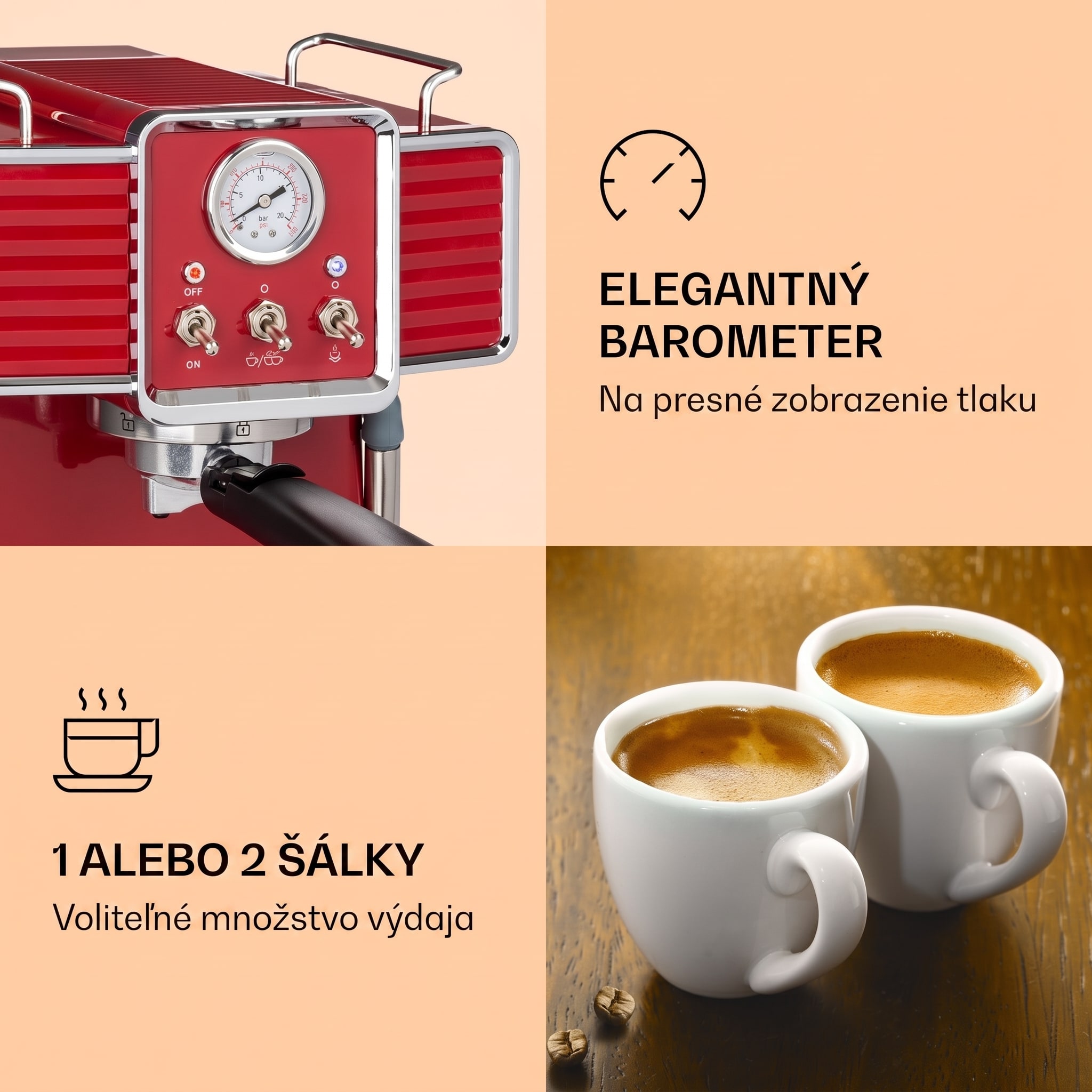 Klarstein Gusto Classico, pákový kávovar, 1350 W, 20 bar, 1,5l, nehrdzavejúca oceľ – Obrázok 4