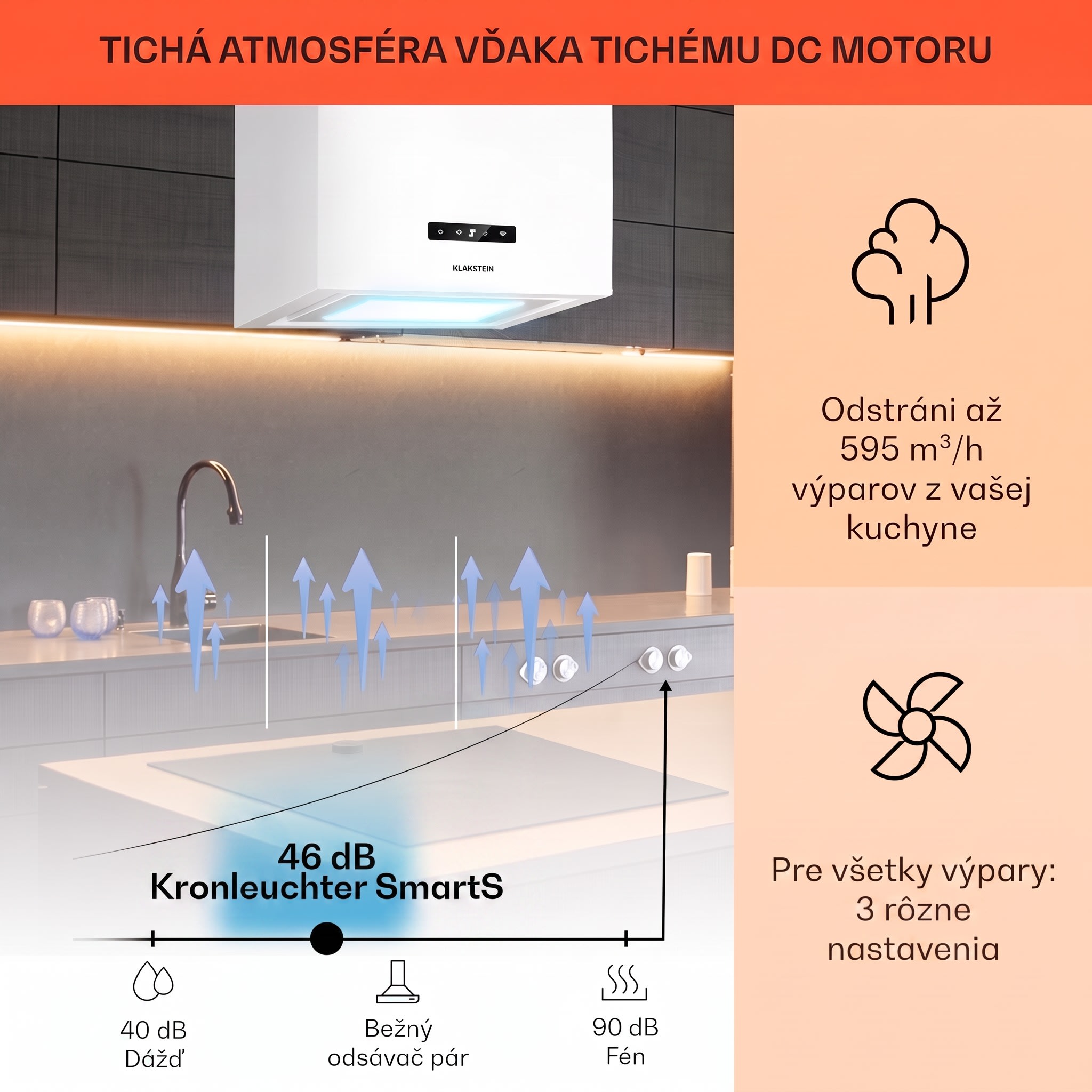 Klarstein Kronleuchter Smart ostrovná digestorová kapucňa 595 m³/h, ovládanie cez aplikáciu, LED panel – Obrázok 3