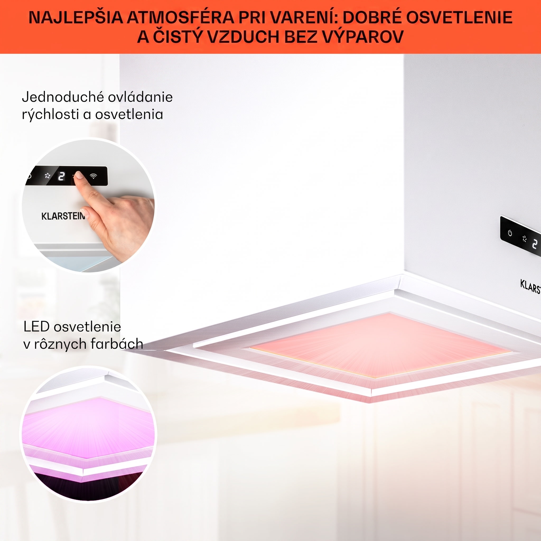 Klarstein Kronleuchter Smart ostrovná digestorová kapucňa 595 m³/h, ovládanie cez aplikáciu, LED panel – Obrázok 4