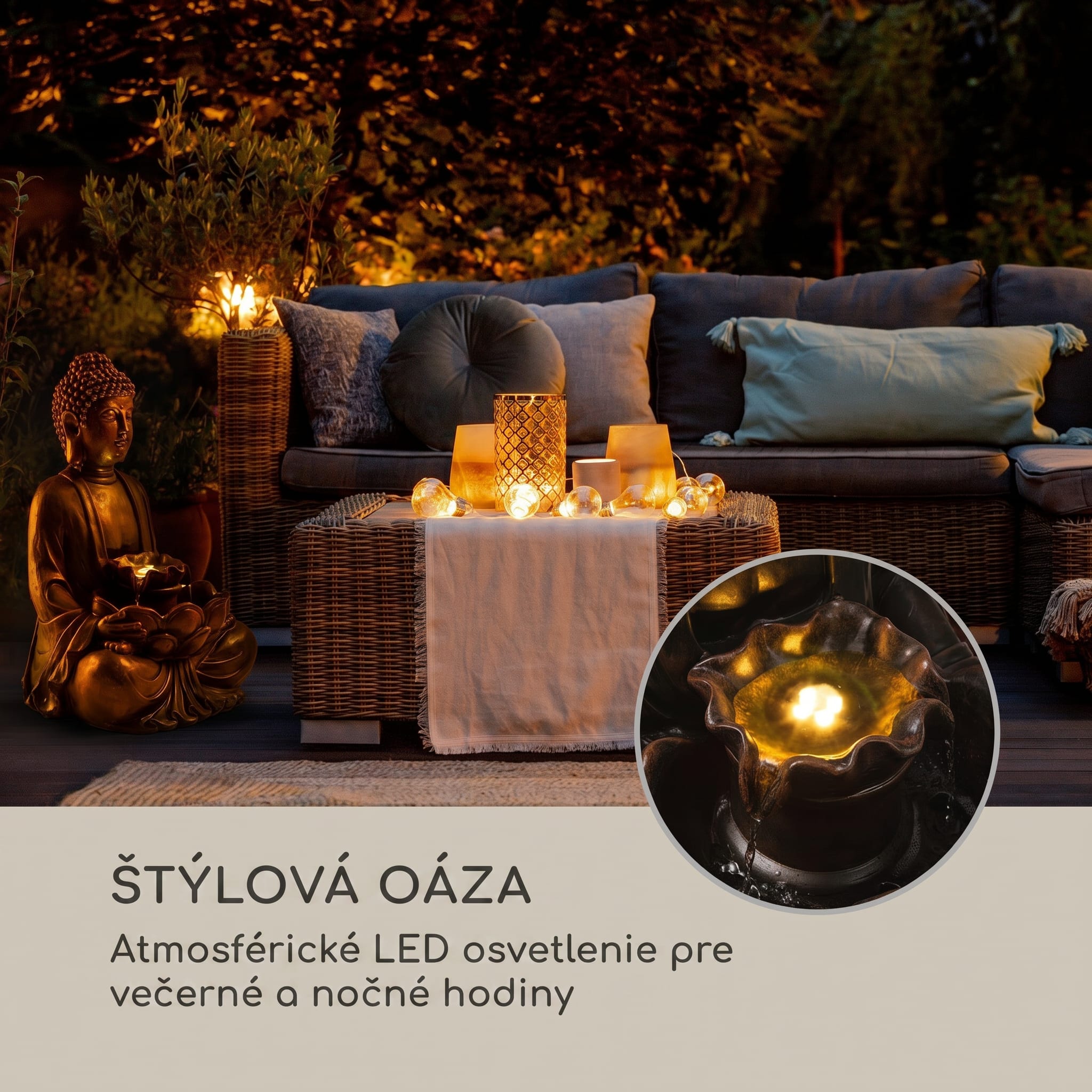 Blumfeldt Dharma solárna fontána LED 48 x 72 x 41 cm (ŠxVxH) polyrezín – Obrázok 5