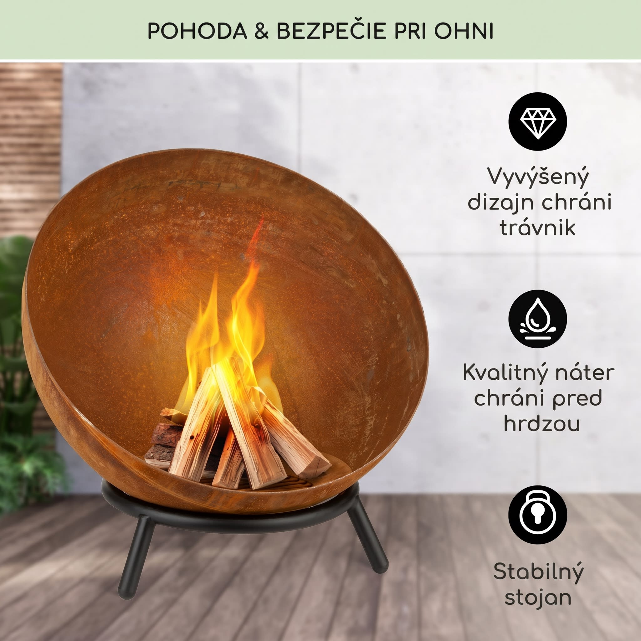 Blumfeldt Fireball Rust, ohnisko, Ø 60 cm, výklopný rošt, hrdzavý vzhľad – Obrázok 3