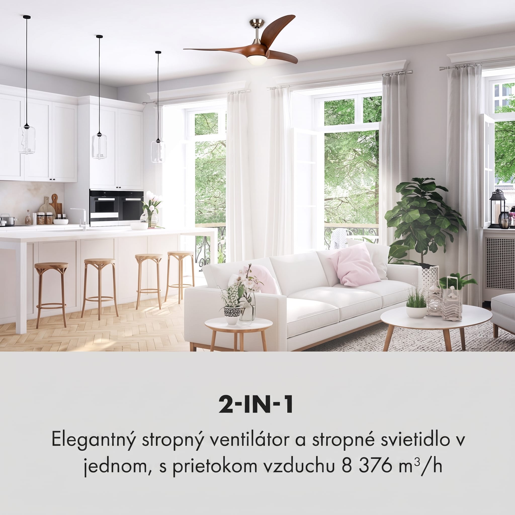 Klarstein Monteverde, stropný ventilátor, stropné svetlo, 52", 8376 m³/h, 3 lopatky – Obrázok 2