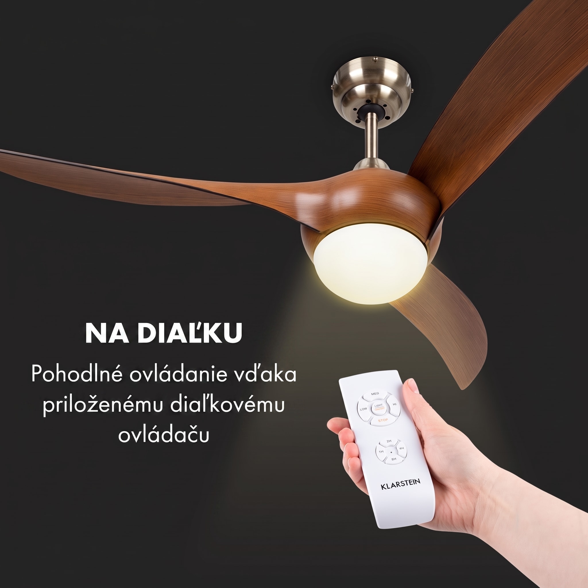 Klarstein Monteverde, stropný ventilátor, stropné svetlo, 52", 8376 m³/h, 3 lopatky – Obrázok 3