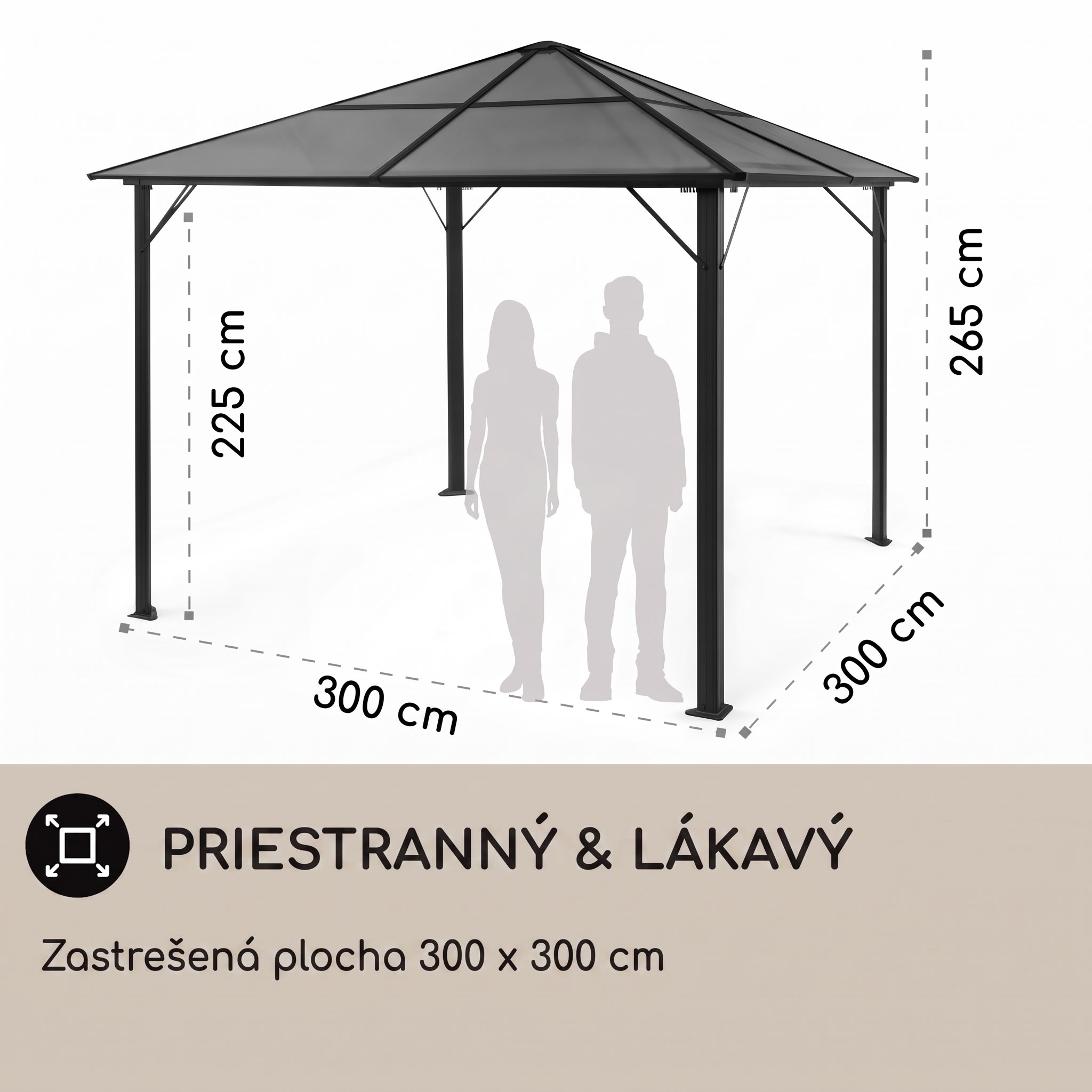 Blumfeldt Pantheon Solid Sky Ambient Solar, altánok, sivá strecha, 3 x 3 m, polykarbonát, hliník – Obrázok 4