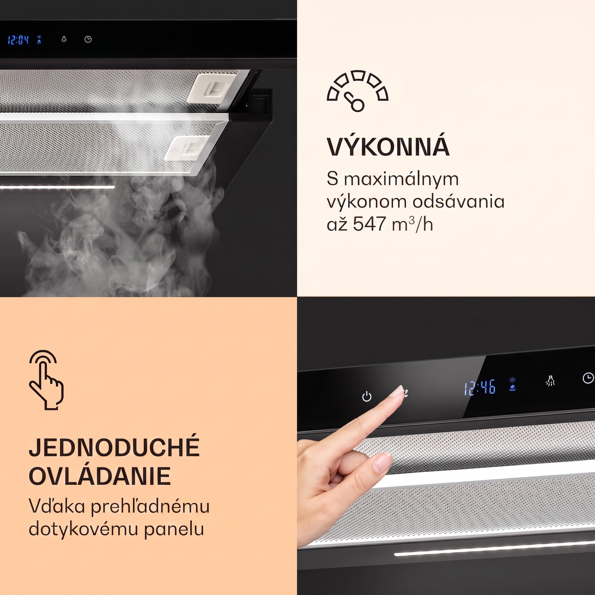 Klarstein Mariana Neo 60, plochý digestor, 60 cm, 547 m³/h, odsávanie vzduchu, LED – Obrázok 4