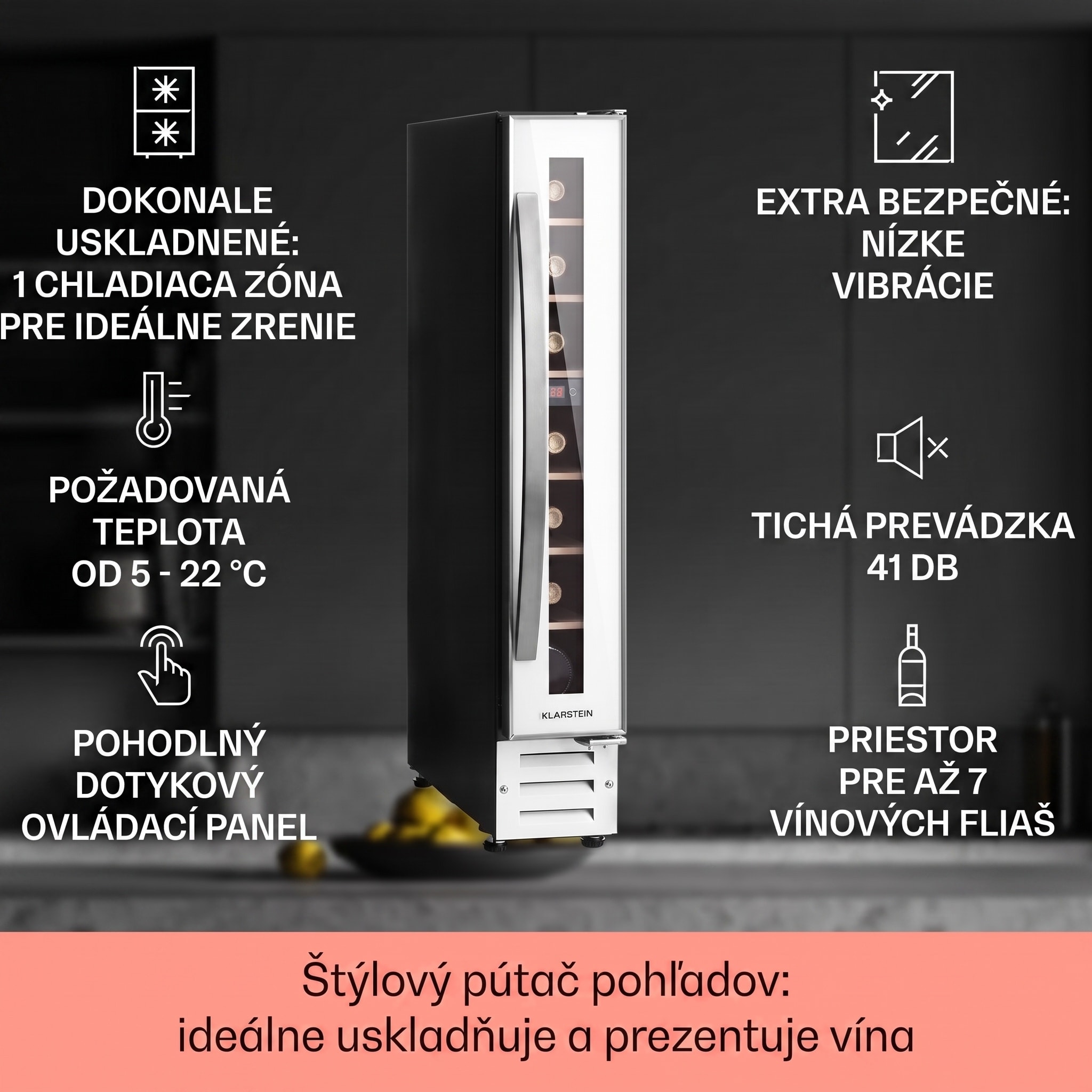Klarstein Vinovilla 7 built-in Uno Quartz, vstavaná vinotéka, biele sklo, nehrdzavejúca oceľ – Obrázok 2