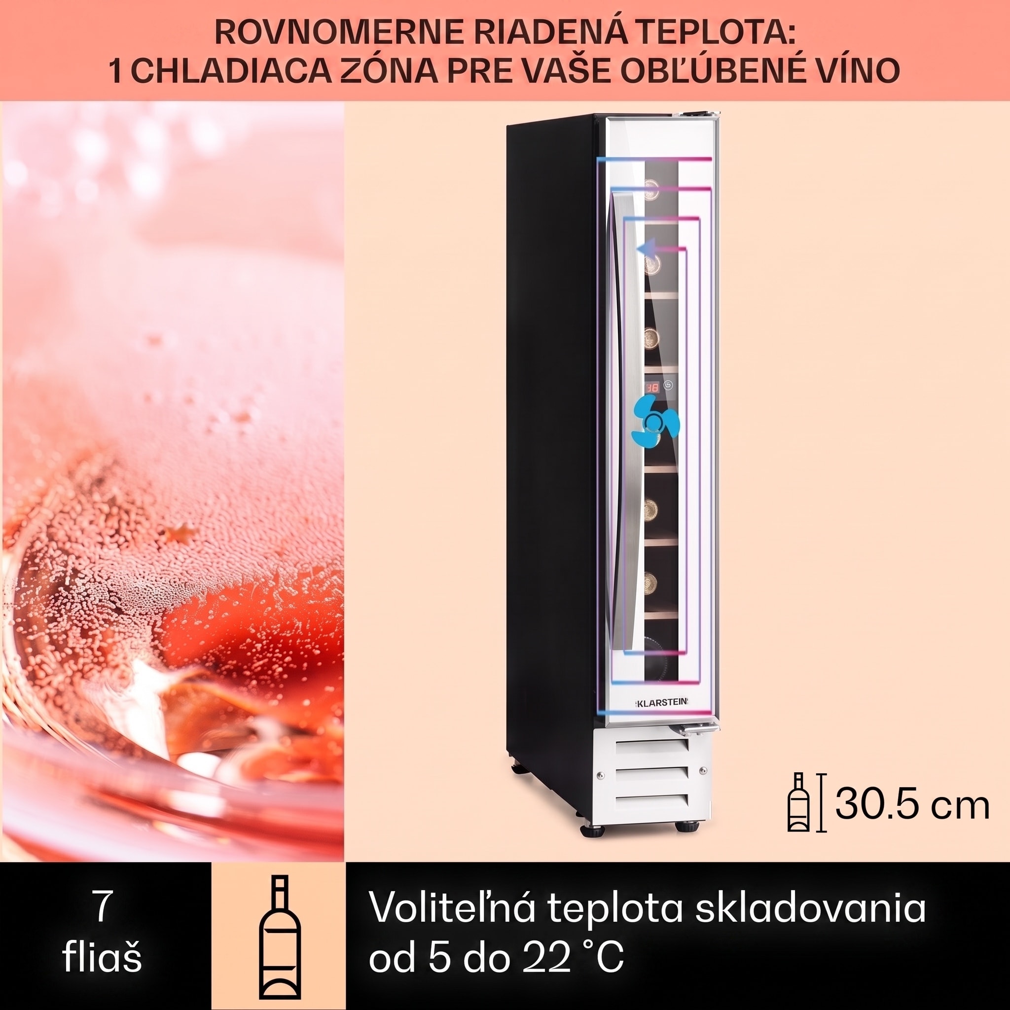 Klarstein Vinovilla 7 built-in Uno Quartz, vstavaná vinotéka, biele sklo, nehrdzavejúca oceľ – Obrázok 3