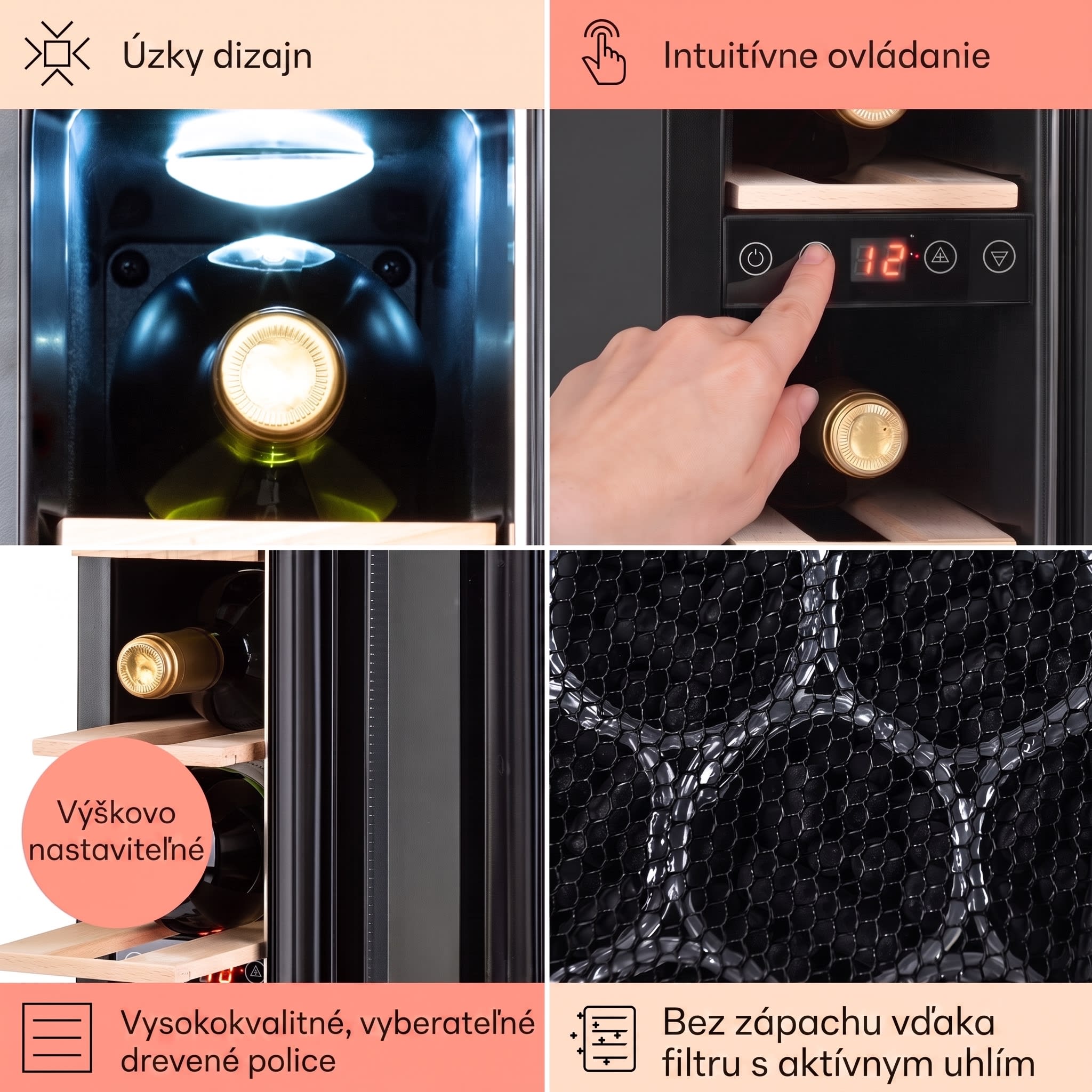 Klarstein Vinovilla 7 built-in Uno Quartz, vstavaná vinotéka, biele sklo, nehrdzavejúca oceľ – Obrázok 5