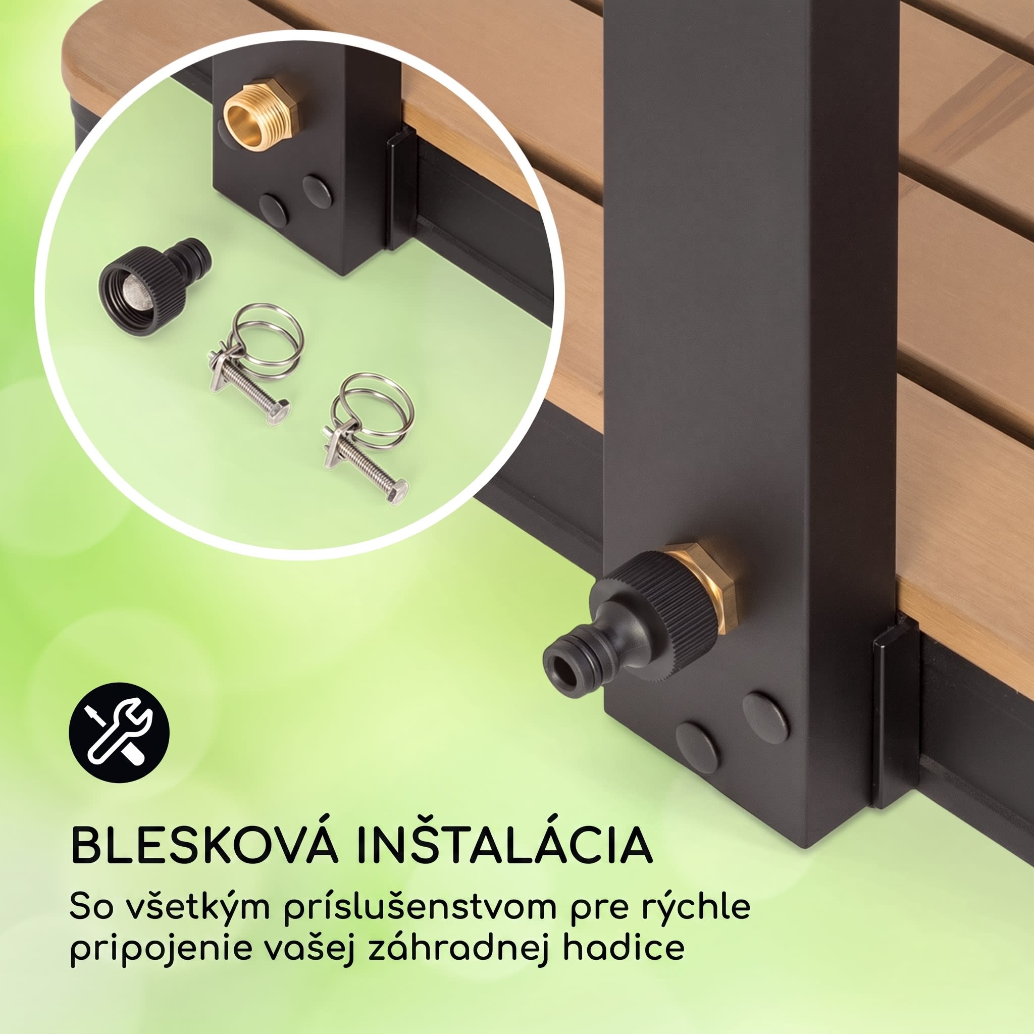 Blumfeldt Sumatra Breeze Square záhradná sprcha WPC hliník 70x55 cm štvorcová – Obrázok 5