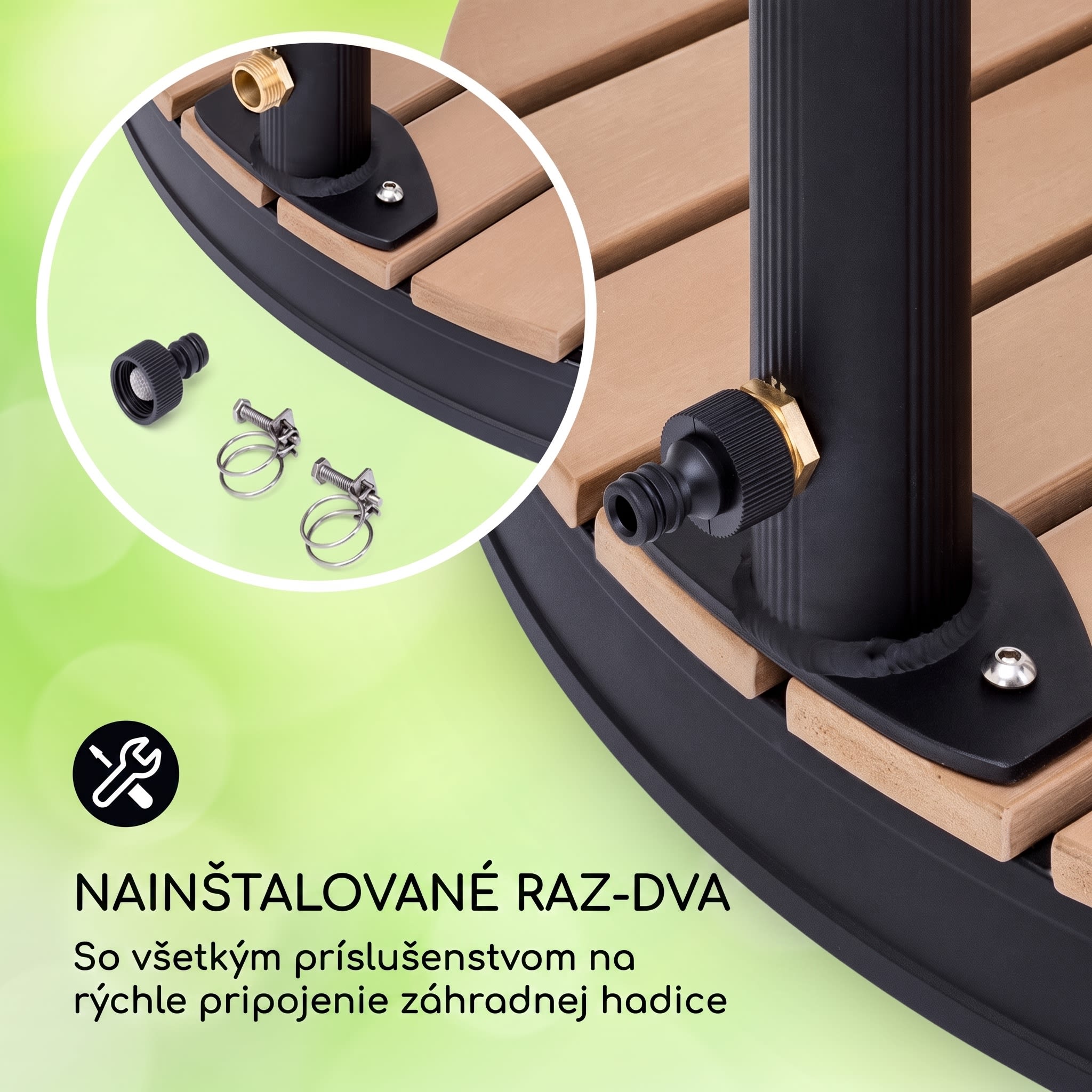 Blumfeldt Sumatra Falls okrúhla záhradná sprcha WPC hliník Ø 80 cm – Obrázok 5