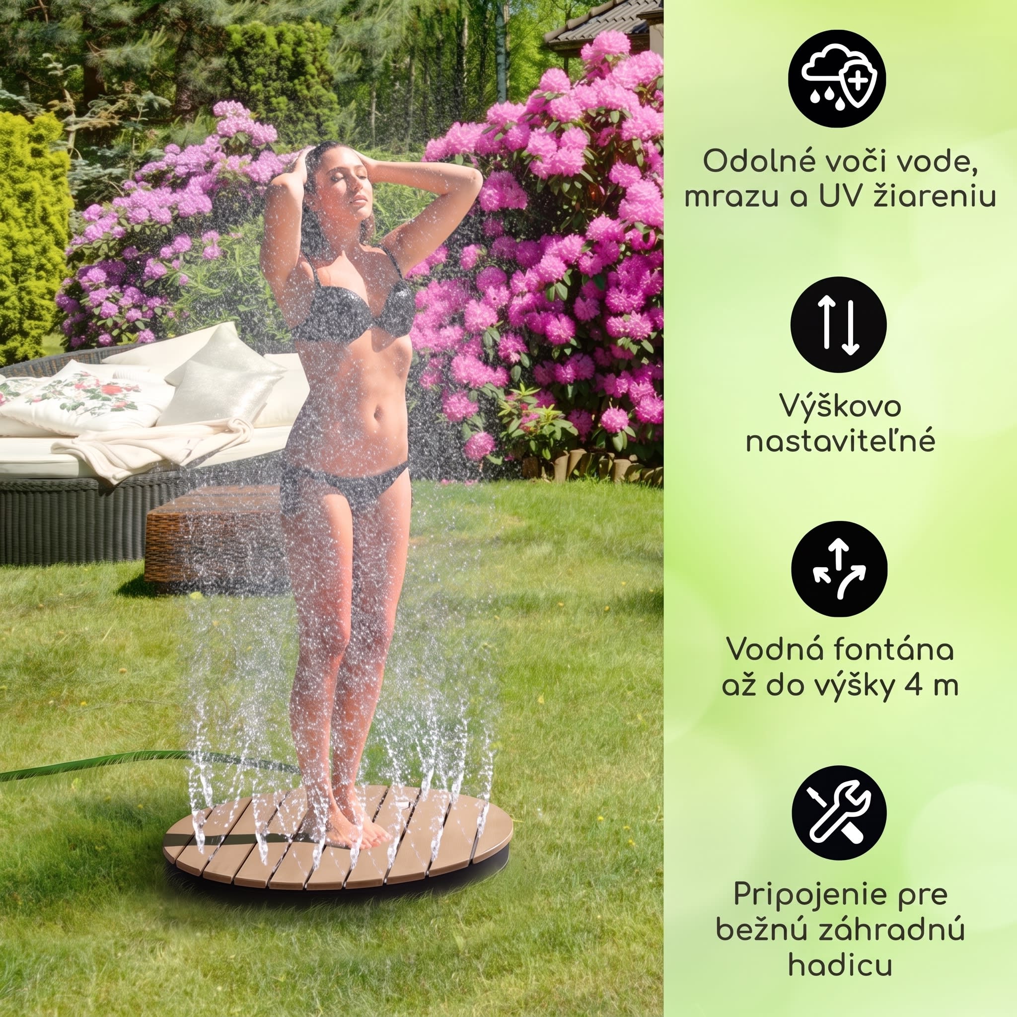 Blumfeldt Sumatra Breeze okrúhla záhradná sprcha WPC hliník 70x55 cm – Obrázok 2