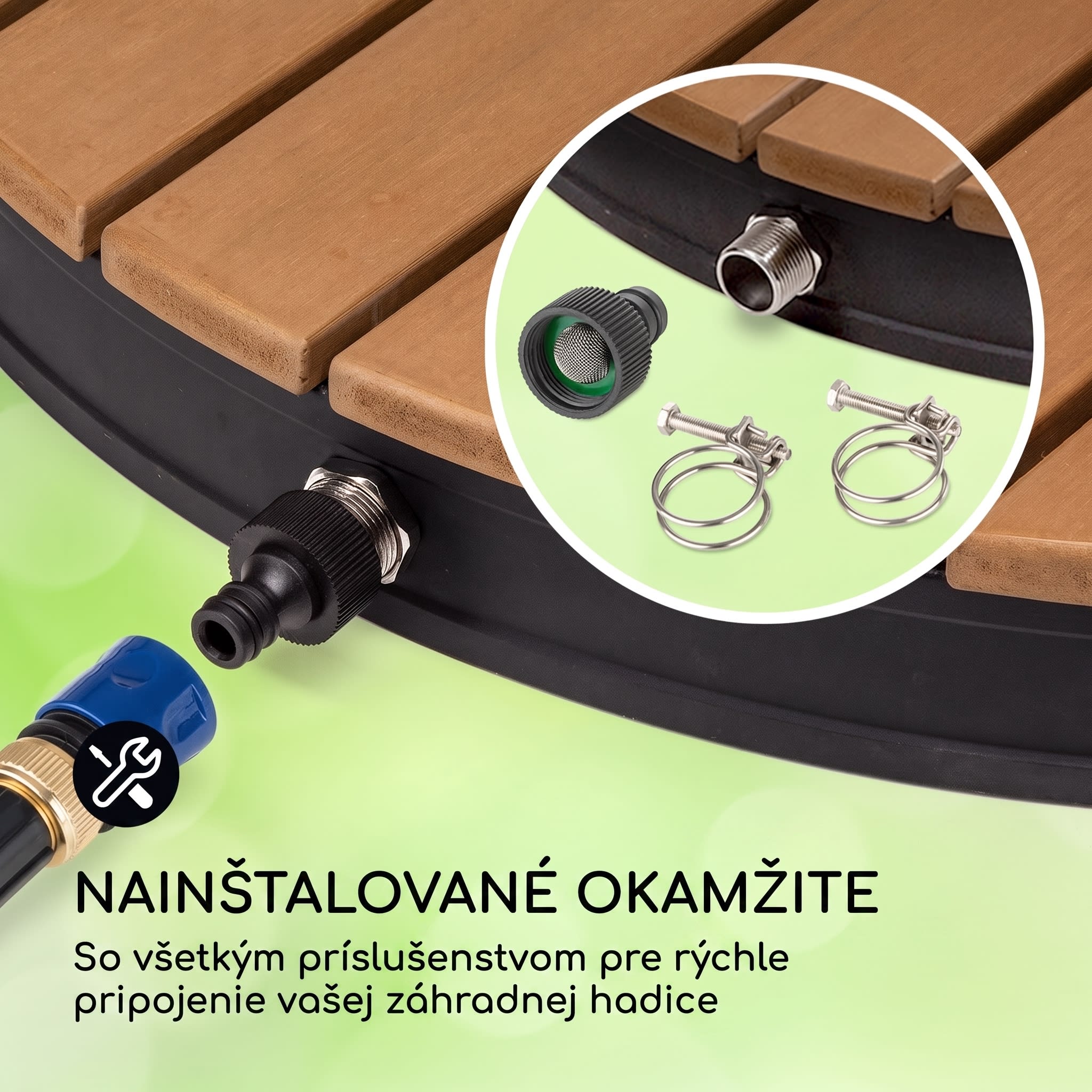 Blumfeldt Sumatra Breeze okrúhla záhradná sprcha WPC hliník 70x55 cm – Obrázok 5