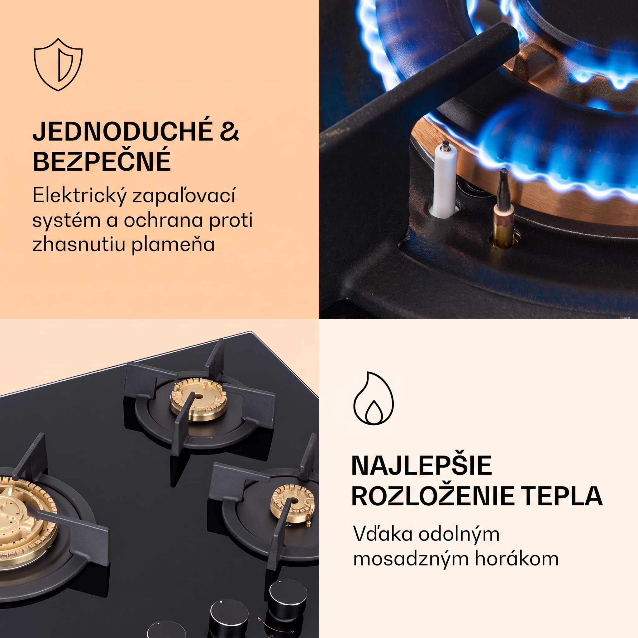 Klarstein Goldflame 3, plynová varná doska, 3 Messing horáky, sklokeramika – Obrázok 5