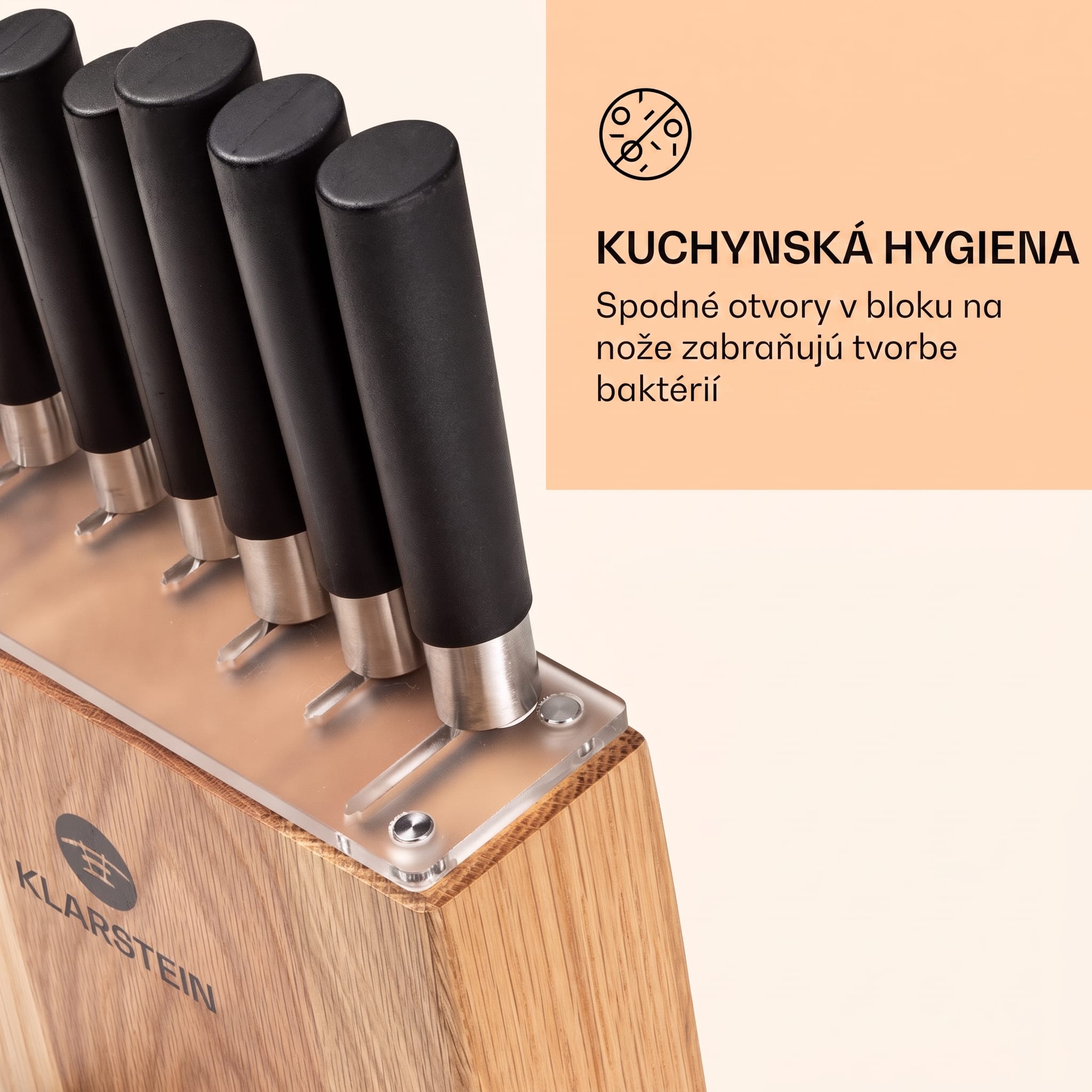Klarstein Kitano, sada nožov s blokom, 8-dielna, 7 nožov, oceľ, luxusný drevený blok – Obrázok 5