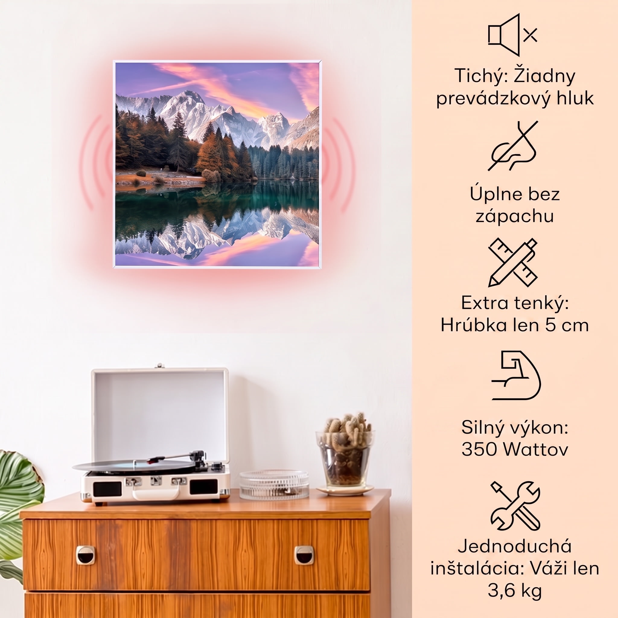 Klarstein Wonderwall Air Art Smart, infračervený ohrievač, 60 x 60 cm, 350 W, more – Obrázok 2