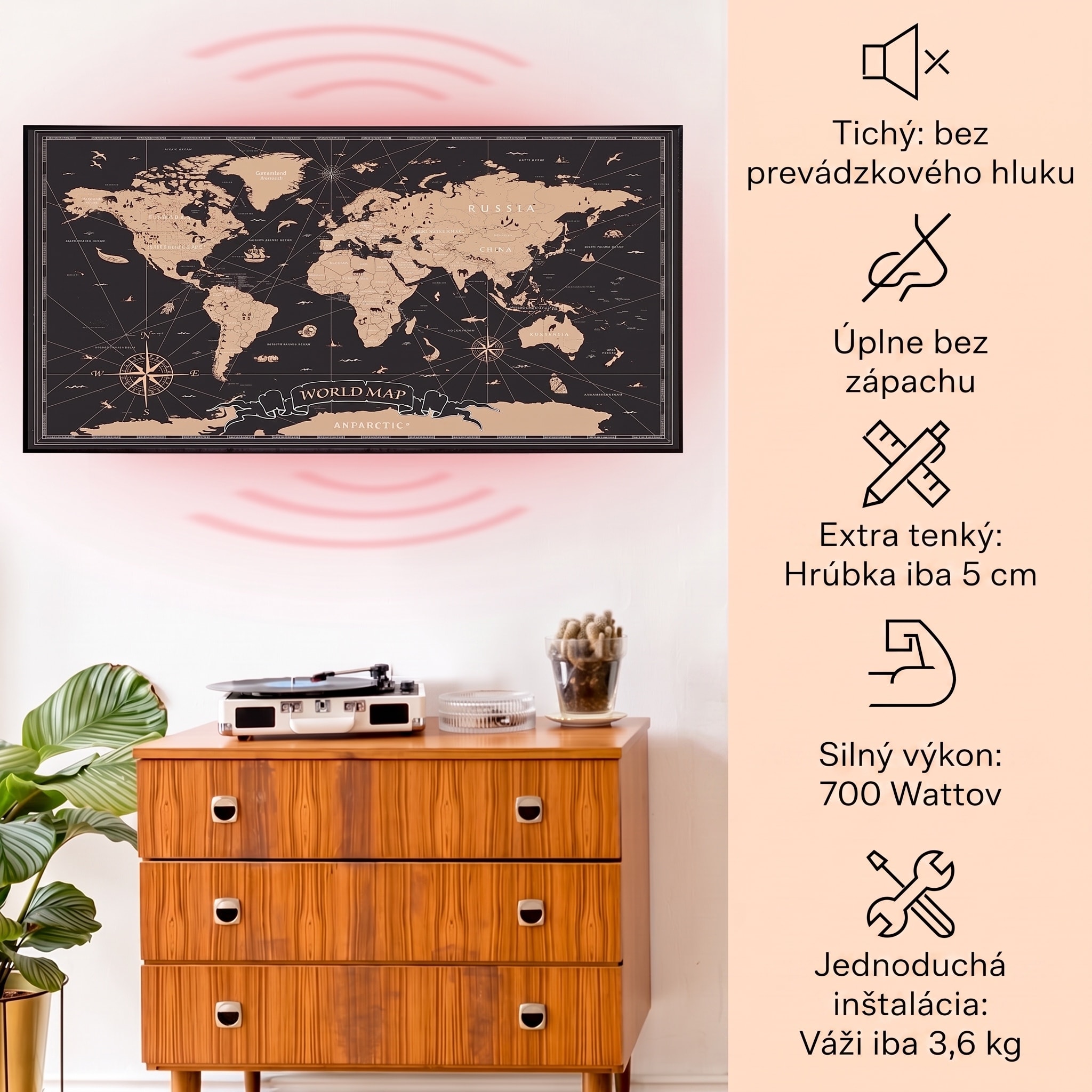 Klarstein Wonderwall Air Art Smart, infračervený ohrievač, 120 x 60 cm, 700 W, nočná mapa – Obrázok 2