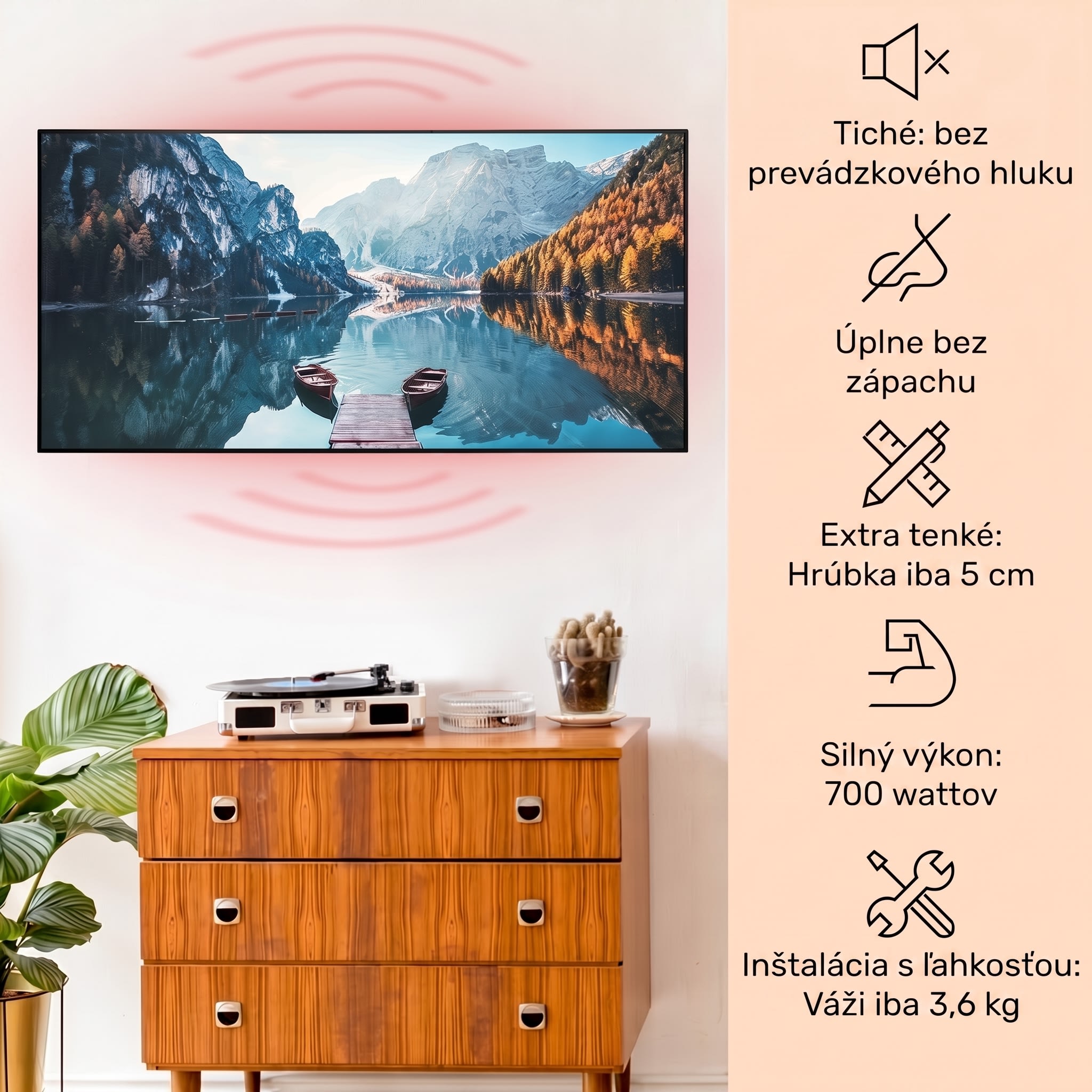 Klarstein Wonderwall Air Art Smart, infračervený ohrievač, 120 x 60 cm, 700 W, more vertikálne – Obrázok 2