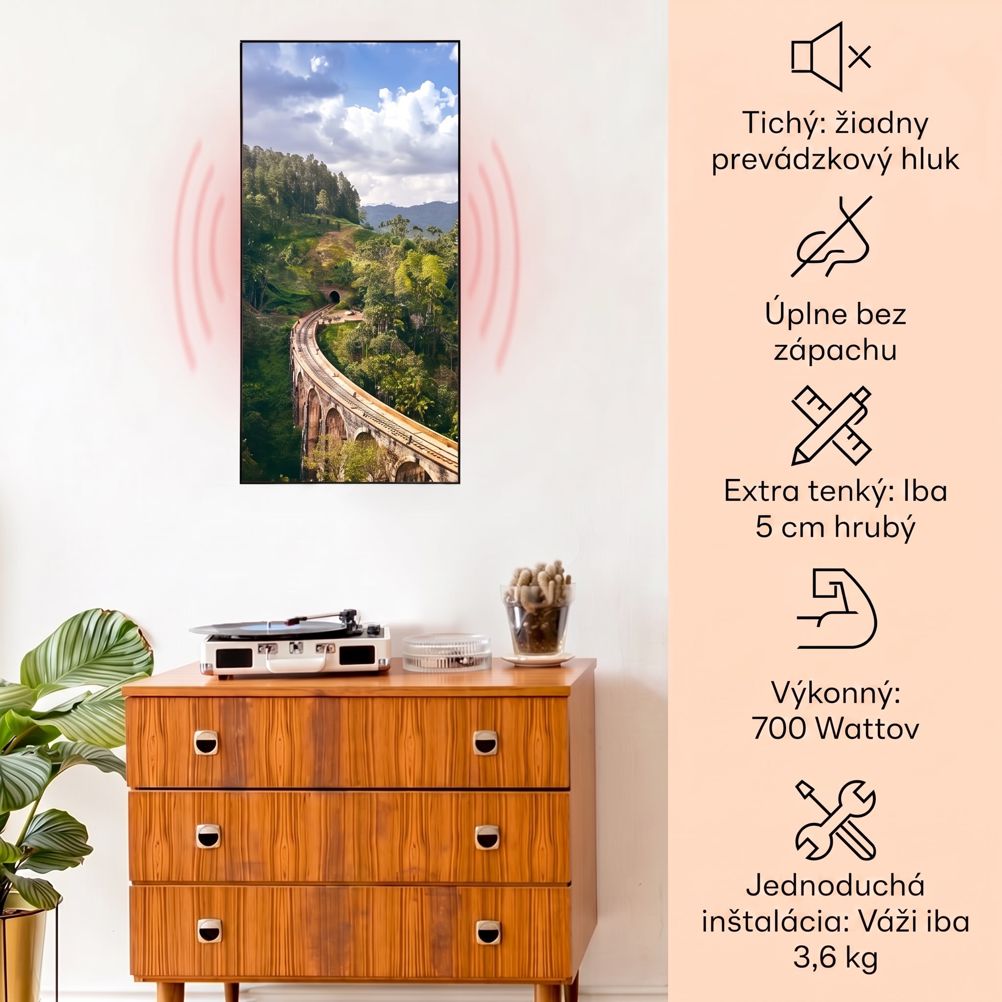 Klarstein Wonderwall Air Art Smart, infračervený ohrievač, 60 x 120 cm, 700 W, vlak – Obrázok 2