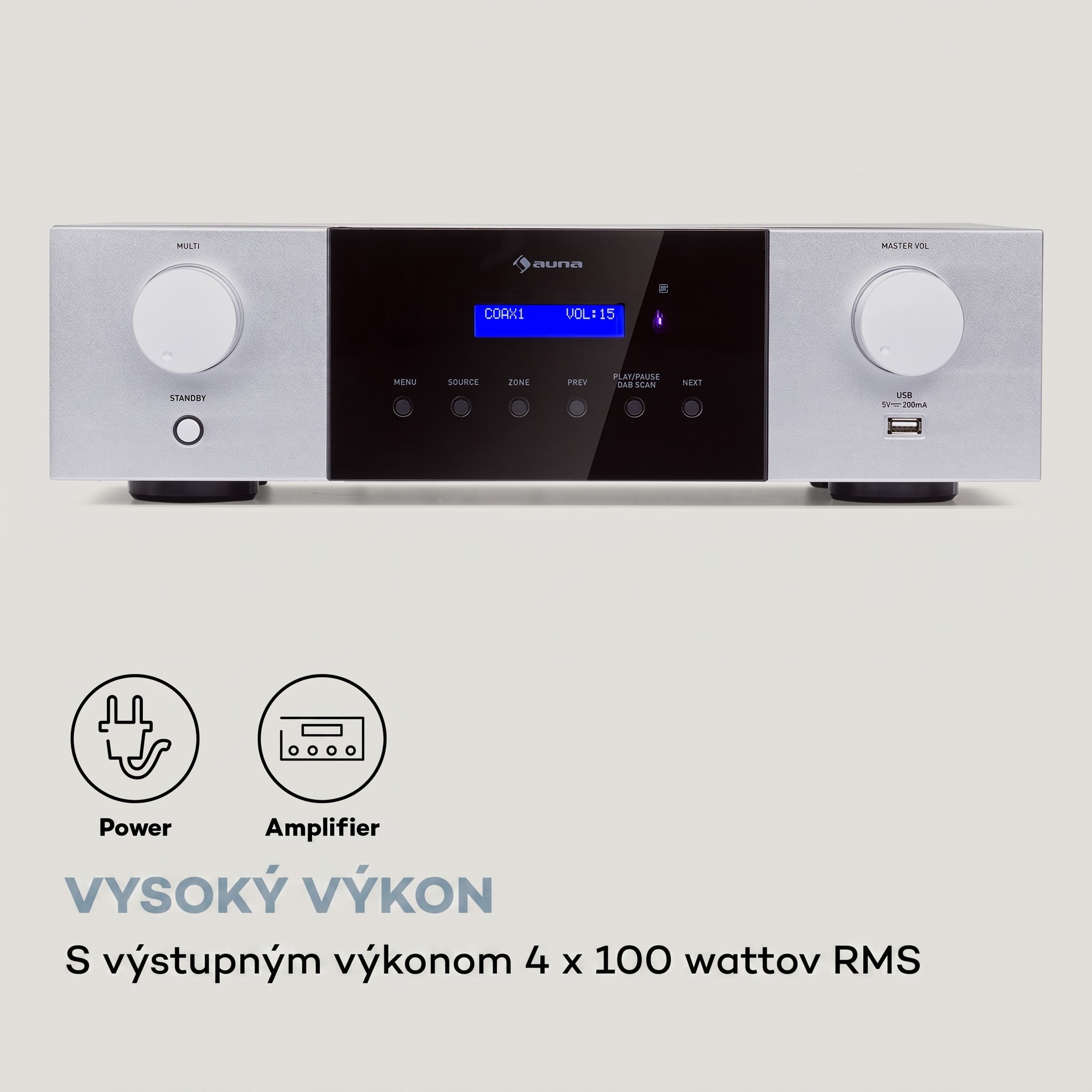 Auna AMP-4000 DAB, Hifi stereo zosilňovač, DAB+ rádio, USB, diaľkové ovládanie, LED displej – Obrázok 4