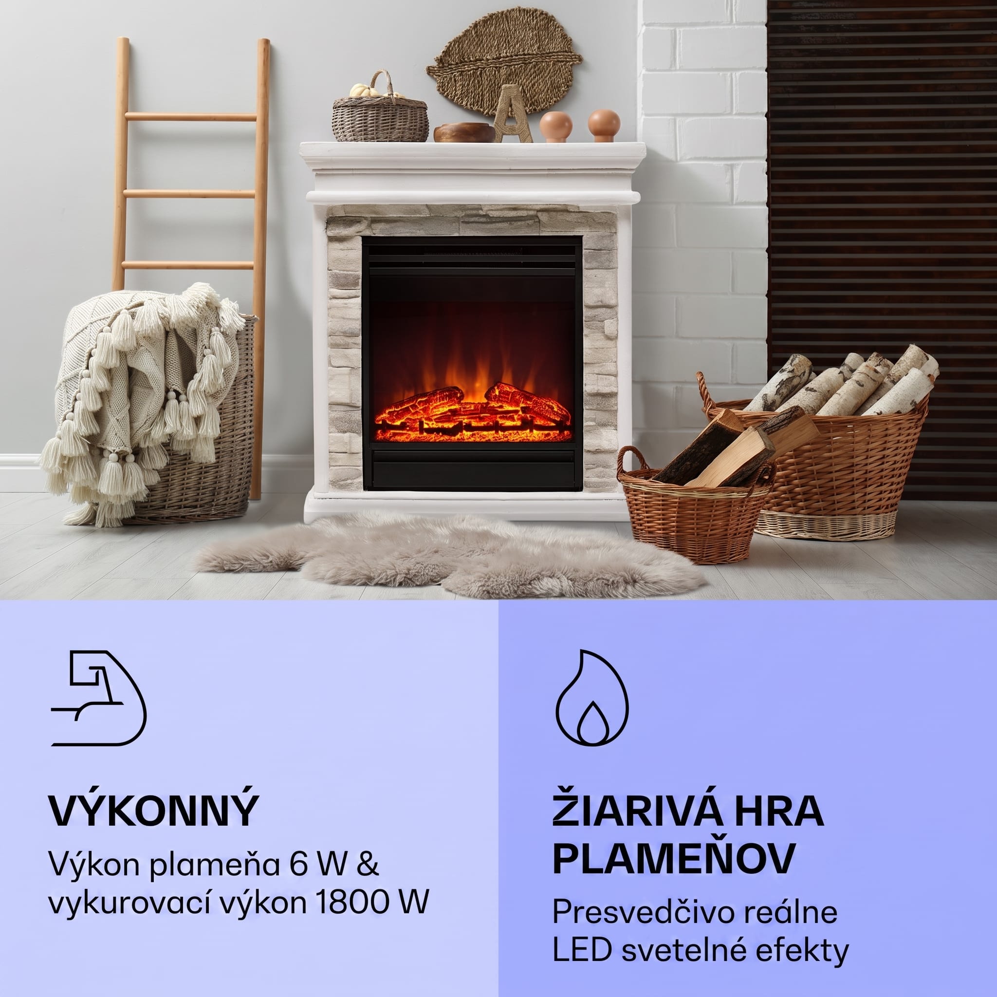 Klarstein Nevis Peak, elektrický krb, 1800 W, funkcia vykurovania 10 až 30 °C, diaľkové ovládanie – Obrázok 4