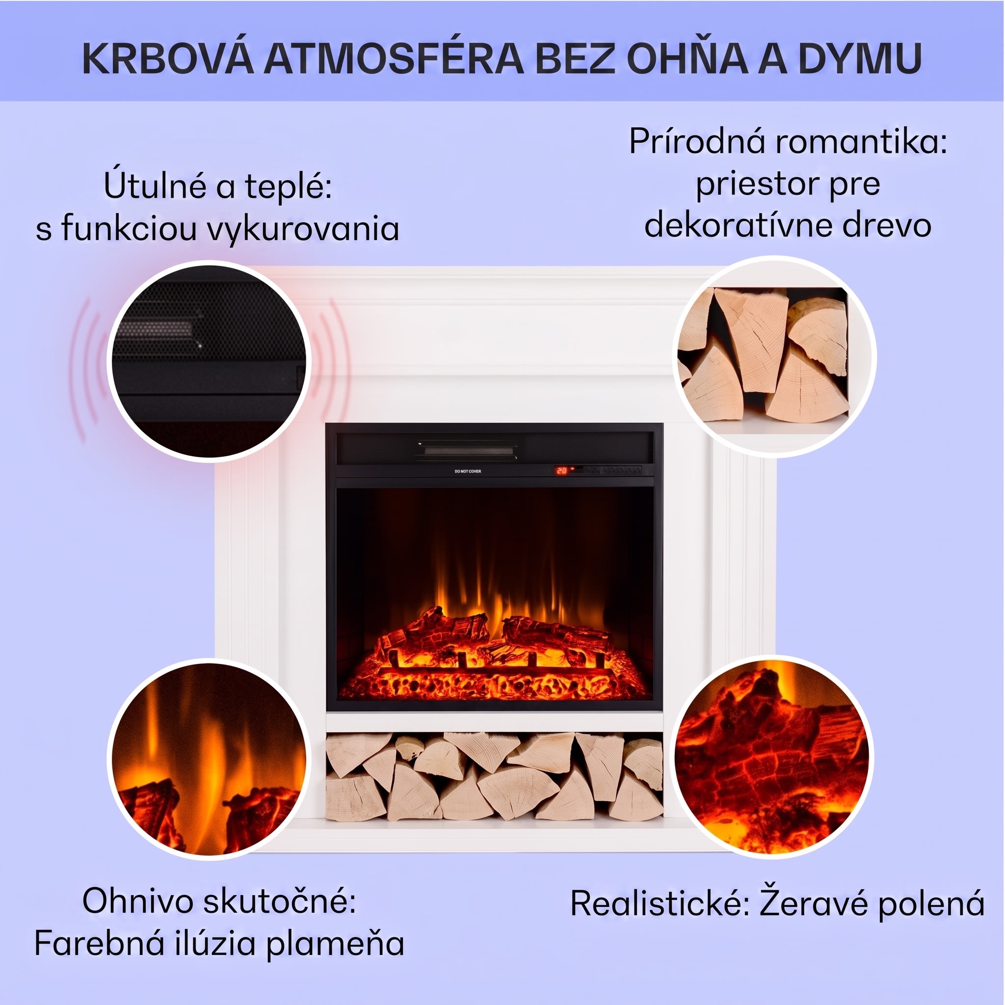 Klarstein Las Pilas elektrický krbový ohrievač 900/1800W s týždenným časovačom a diaľkovým ovládaním – Obrázok 2