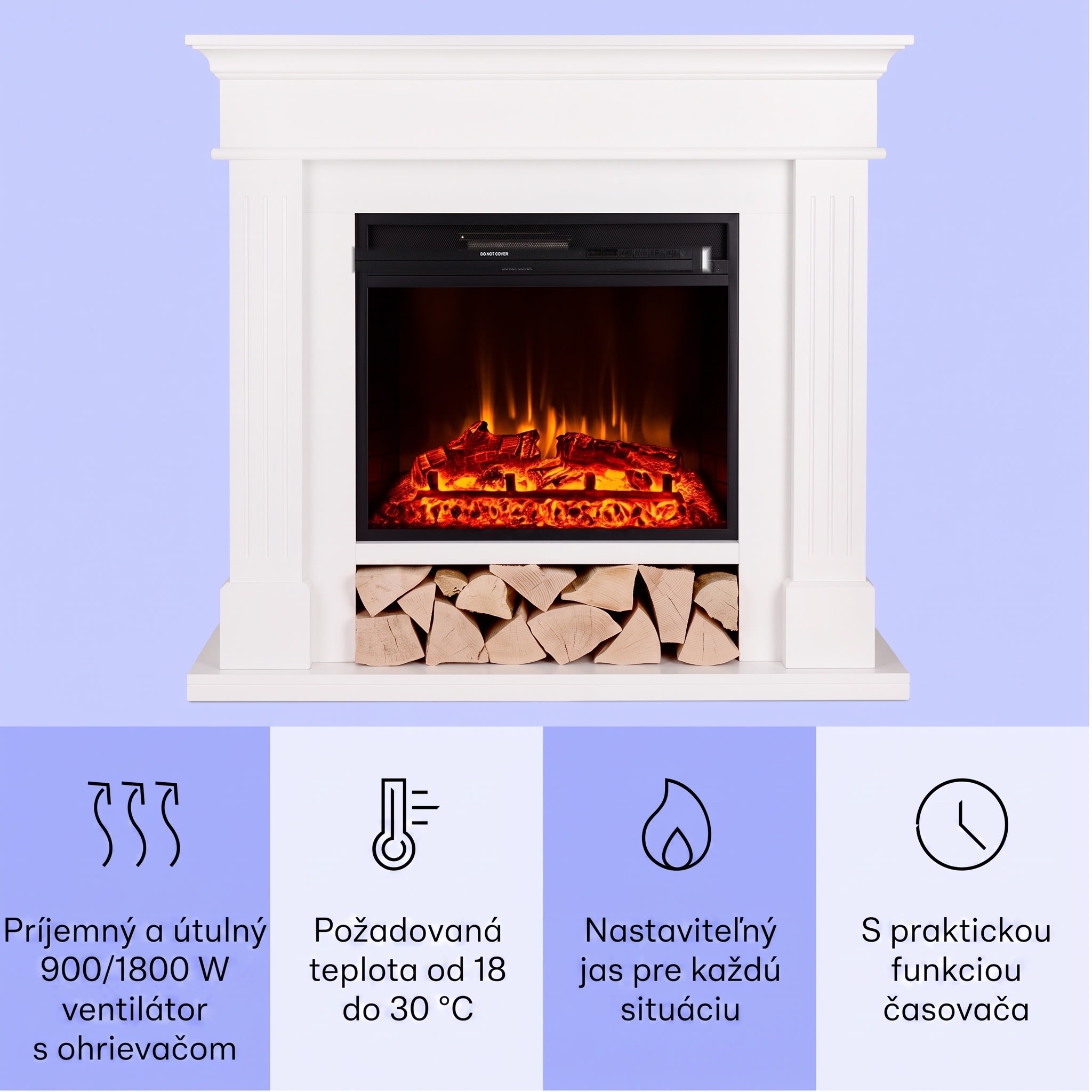 Klarstein Las Pilas elektrický krbový ohrievač 900/1800W s týždenným časovačom a diaľkovým ovládaním – Obrázok 3