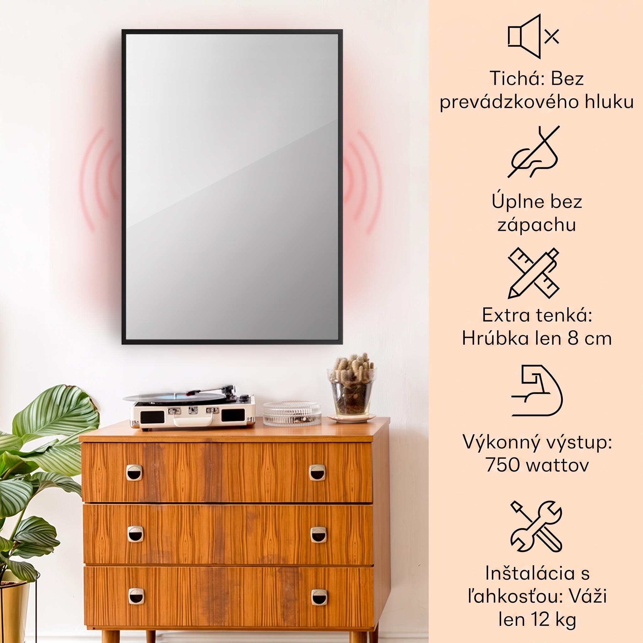 Klarstein La Palma 750 smart, infračervený ohrievač 2 v 1, 85 x 60 cm, 750W, zrkadlová predná časť – Obrázok 2