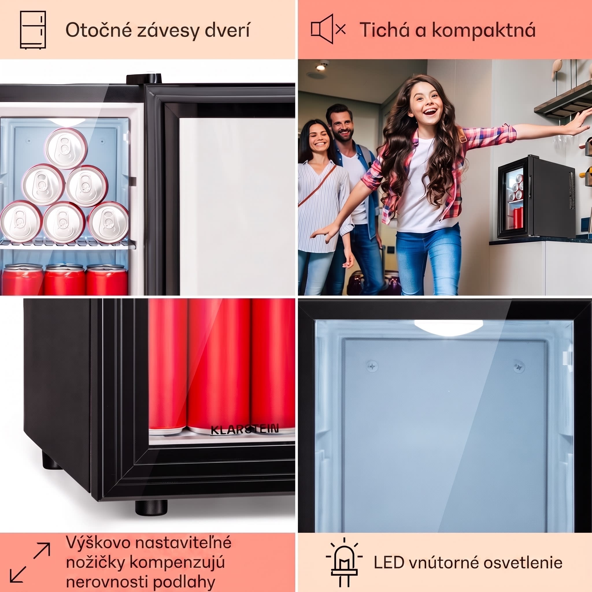 Klarstein Brooklyn 23 Slim, chladnička, LED, plastová vložka, sklenené dvierka – Obrázok 5