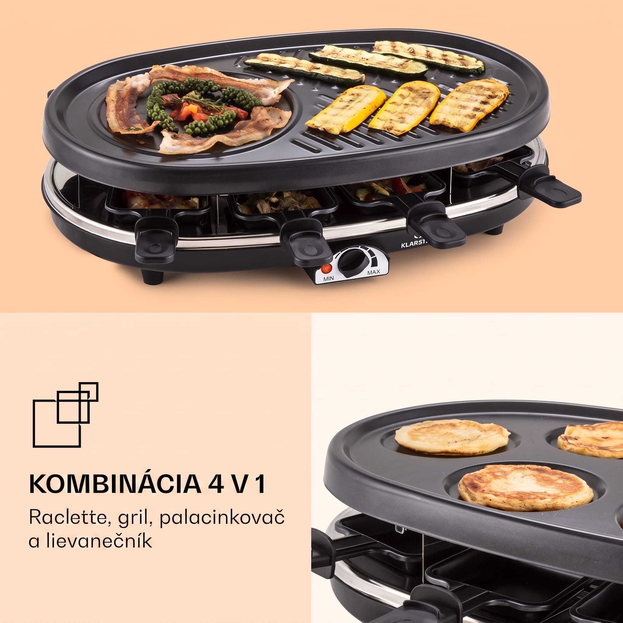 Klarstein All-U-Can Grill, raclette gril 4 v 1, 1500 W, pre 8 osôb, príslušenstvo – Obrázok 3