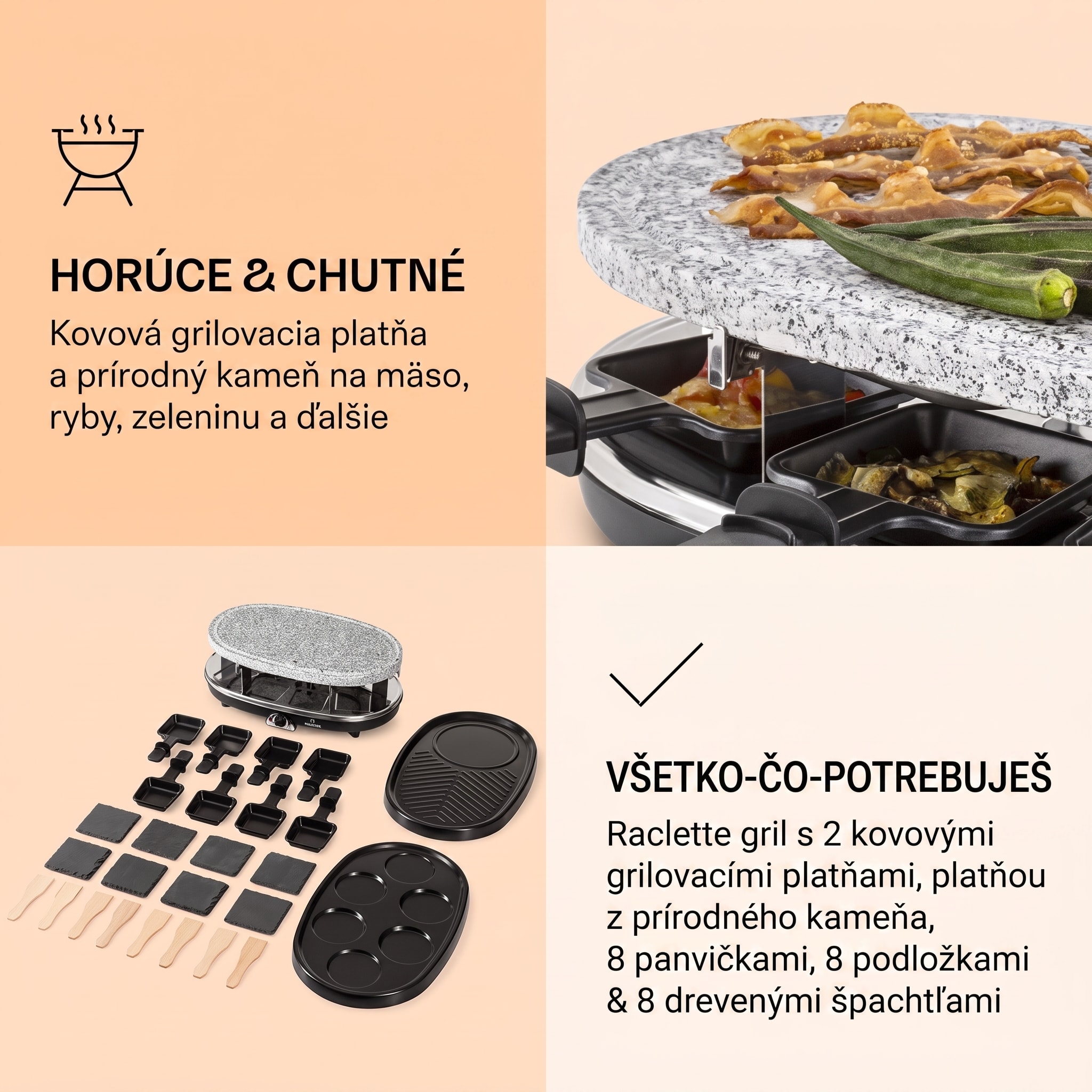 Klarstein All-U-Can Grill, raclette gril 4 v 1, 1500 W, pre 8 osôb, príslušenstvo – Obrázok 5
